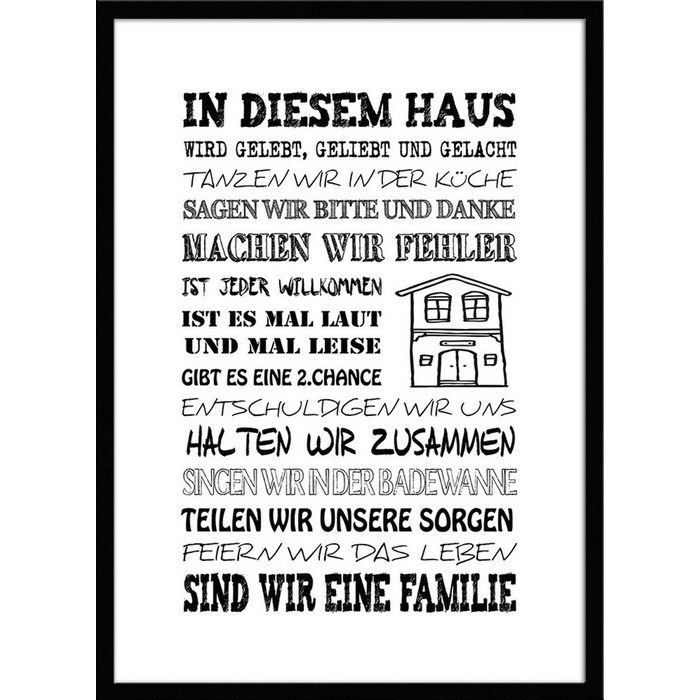 artissimo Bild mit Rahmen Spruch-Bild gerahmt 51x71cm / Poster inkl. Holz-Rahmen / Geschenk-Idee Wandbild Sprüche Hausregeln Zuhause