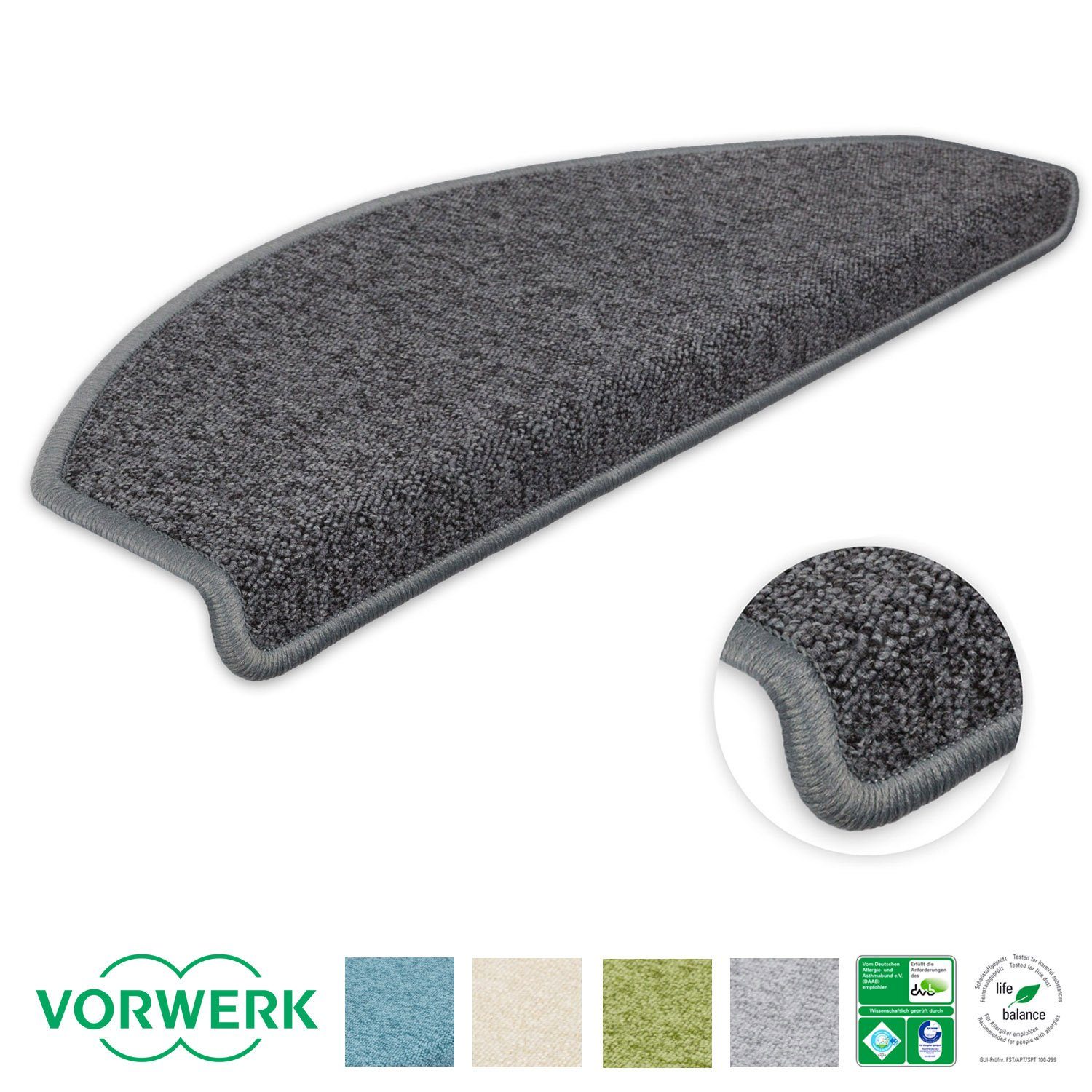 Stufenmatte Stufenmatten Vorwerk Durango Halbrund Dunkelgrau 15 Stück, Metzker®, halbrund, Höhe: 8 mm, 15 Stück im Set - Dunkelgrau