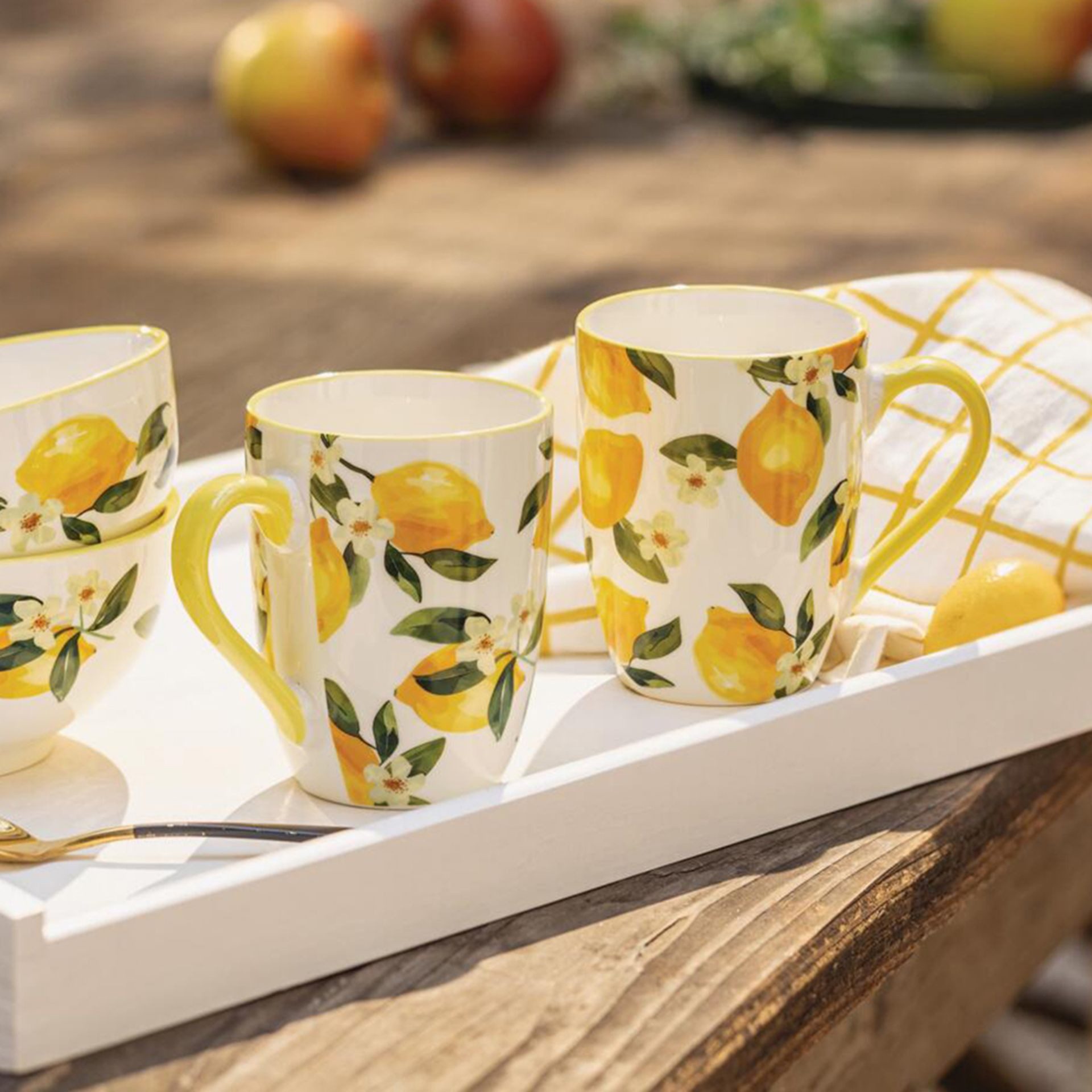 Home-trends24.de Geschirr-Set Tasse Müsli Dessert Schale Zitrone gelb weiß wählbar je 2-er Set, Steingut