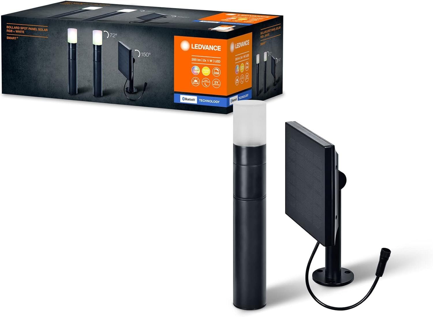 Ledvance LED Gartenleuchte Ledvance SMART+ Garten Bluetooth Solar Spot & Wegeleuchte Warmweiß, LED fest integriert, RGB-Farbsteuerung, ca. 16 Mio, ohne Strom nutzbar, bis zu 6,5 Stunden