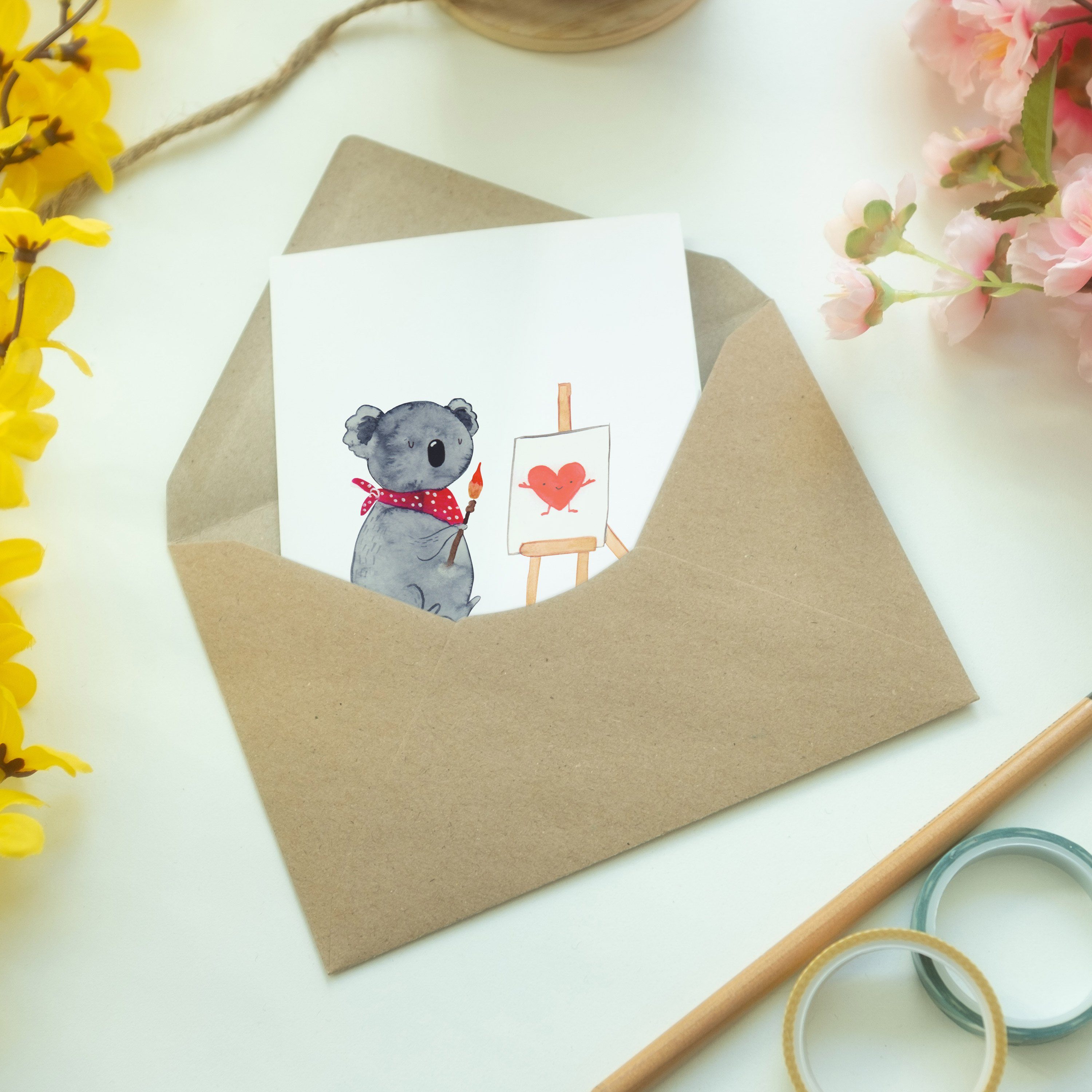 Koala - Künstler - Geschenk, Weiß Mrs. & Klappkarte, Karte, Panda Grußkarte Liebe, Mr. Gefühle