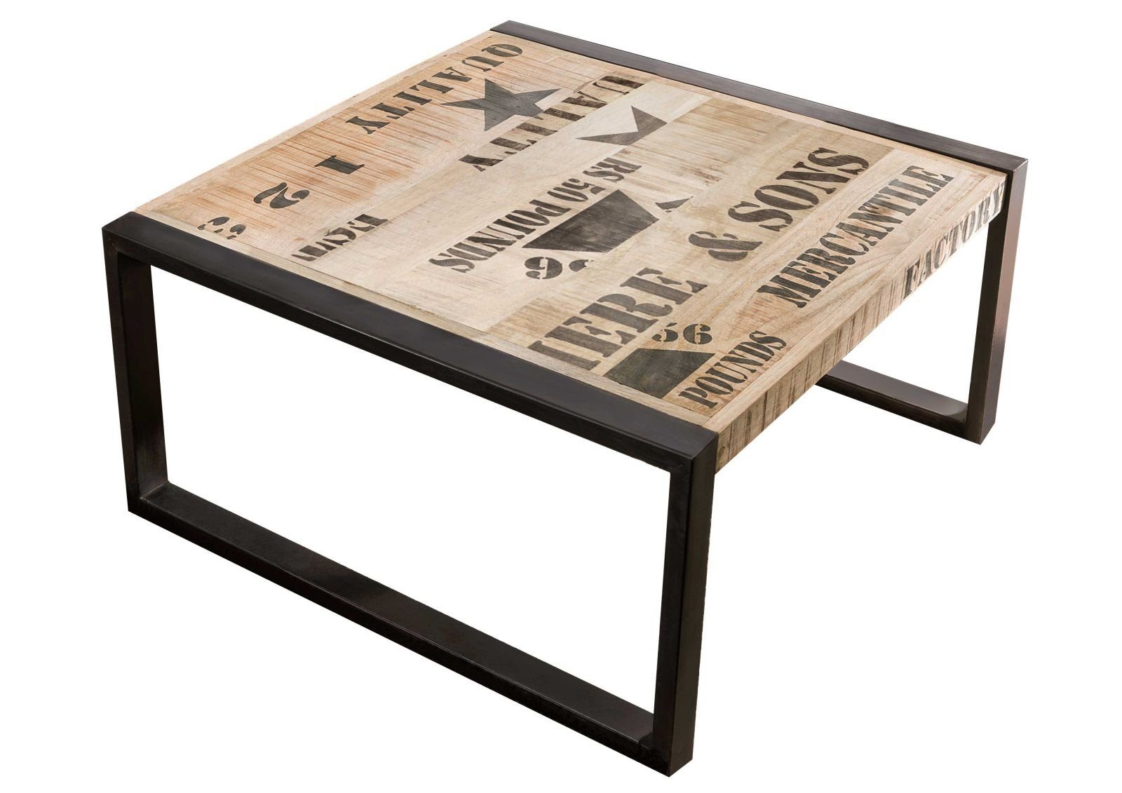 Massivmoebel24 Couchtisch FACTORY (Massivholz, Massivholztisch), Couchtisch Mango 80x80x40 natur bedruckt FACTORY #110