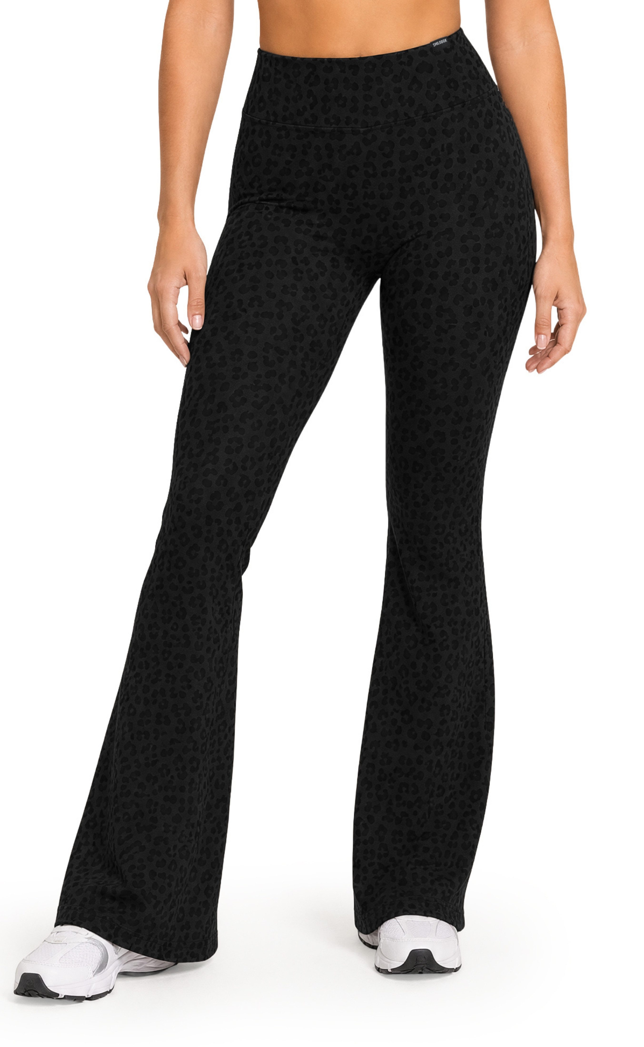Smilodox Leggings Lithara, Leo-Muster Schlagleggings, Bootcut, für Gym, Yoga & Alltag High Waist, 4-Wege-Stretch, blickdicht, schnelltrocknend