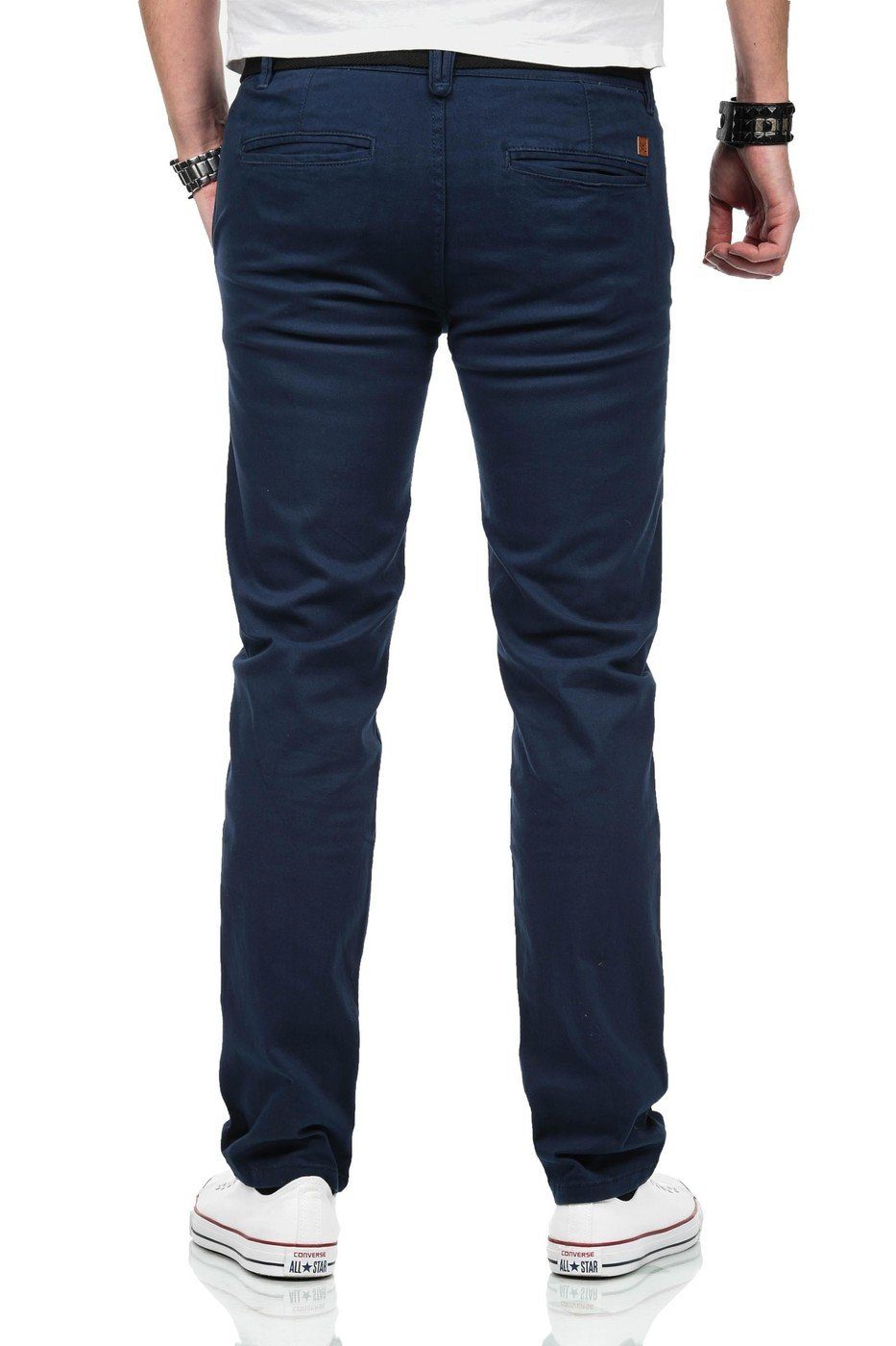 Maurelio Modriano Straight-Jeans Maurelio Modriano Herren Designer Chino Hose MM015 mit Stretchanteil und passendem Gürtel – Bild 4 von 4