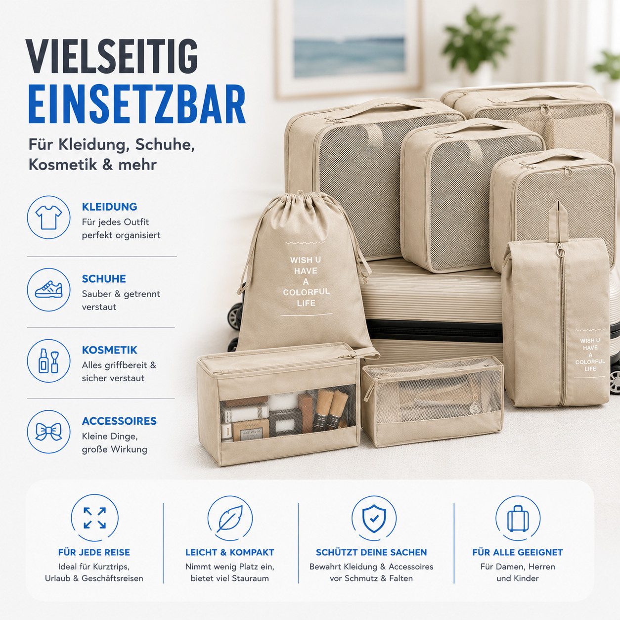 TK Gruppe Kofferorganizer Koffer Organizer 8er – Kofferorganizer Packtaschen Packwürfel Reisen (Set, 8er Set)