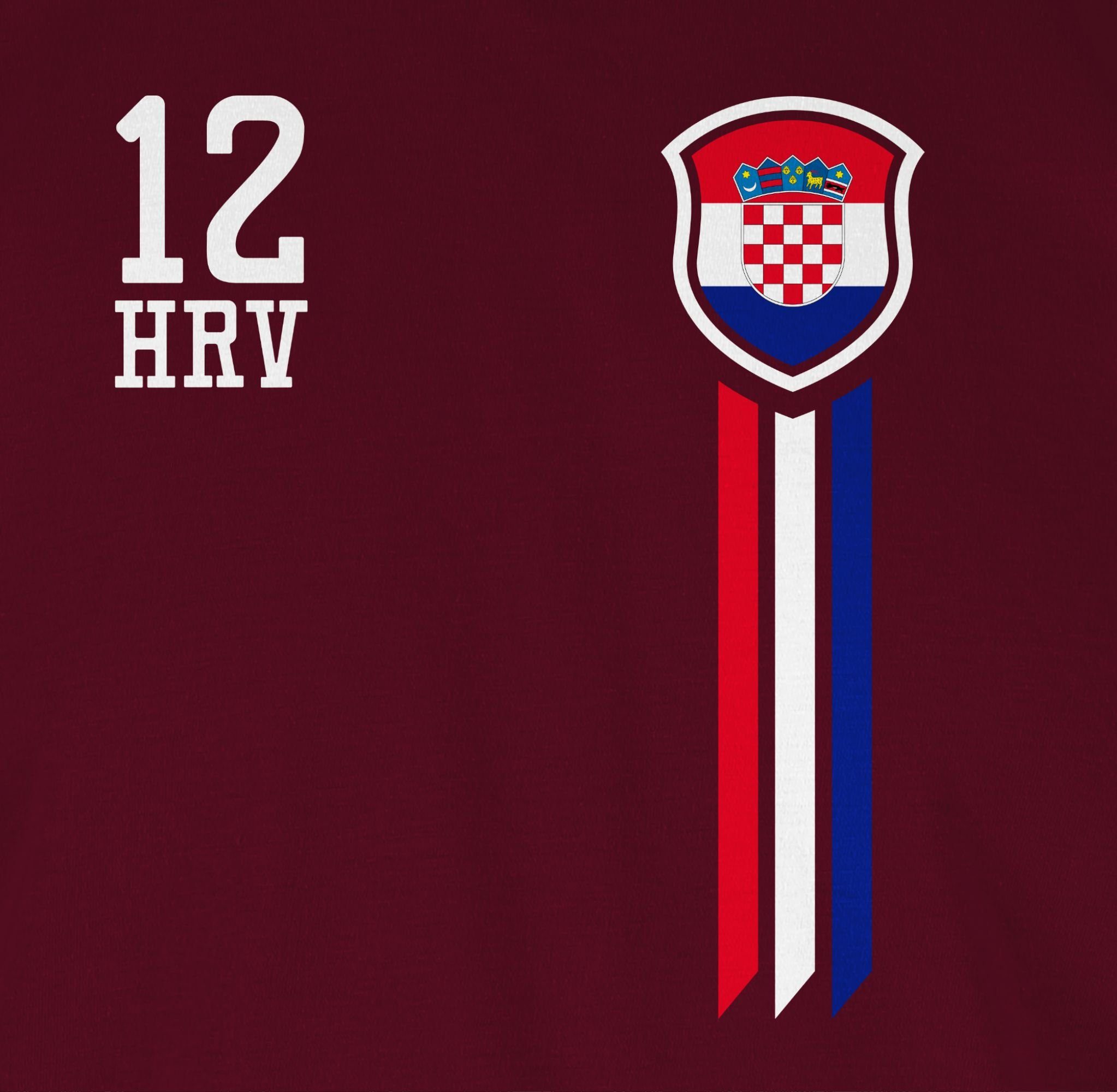 Damen Shirts Shirtracer T-Shirt 12. Mann Kroatien Fan-Shirt - Fussball WM 2022 - Damen T-Shirt mit V-Ausschnitt Weltmeisterschaf