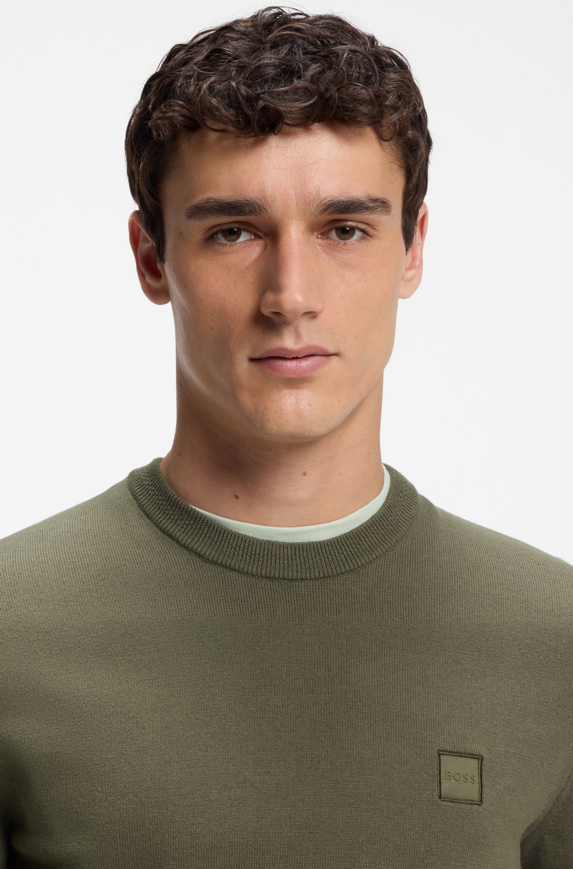 BOSS ORANGE Strickpullover Kanovano Cotton Cashmere mit Rundhalsausschnitt
