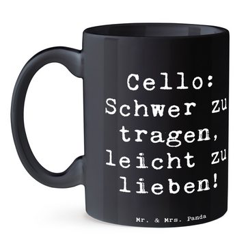 Mr. & Mrs. Panda Tasse Cello Liebe - Schwarz - Geschenk, Tasse Motive, Teebecher, Streichins, Keramik, Brillante Bedruckung
