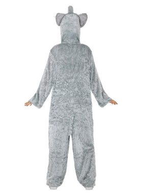 Smiffys Kostüm Flauschiger Elefant Kapuzenoverall Kostüm, Gemütlicher Einteiler mit Tierkapuze
