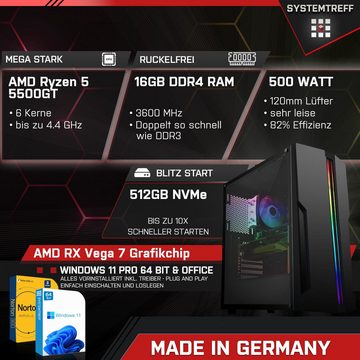 SYSTEMTREFF Basic Gaming-PC (AMD Ryzen 5 5500GT, RX Vega 7, 16 GB RAM, 512 GB SSD, Luftkühlung, Windows 11, WLAN)