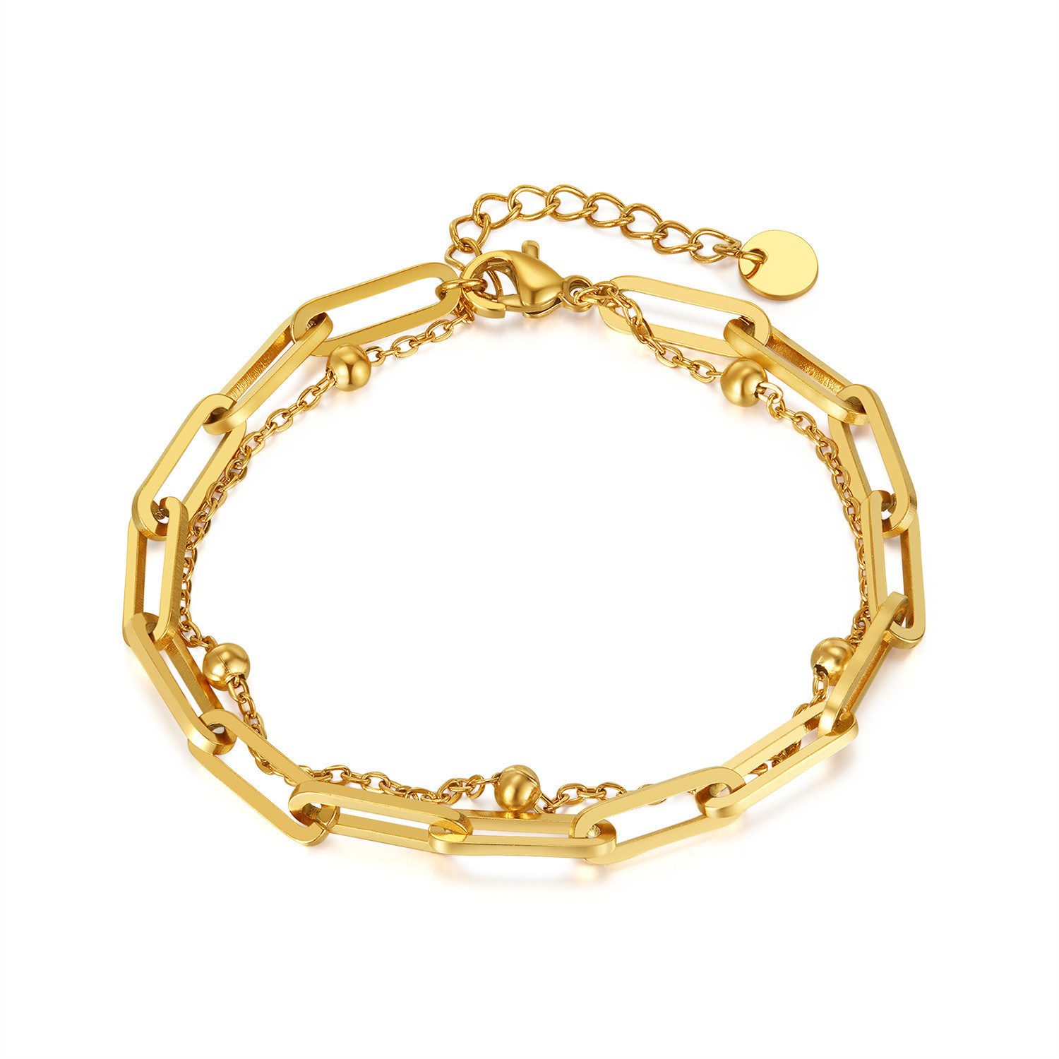 RAIKOU Armband DOUBLE-LAYER DISC Edelstahl Armband (doppellagigen Kettendesign gefertigt), Gold/Silber