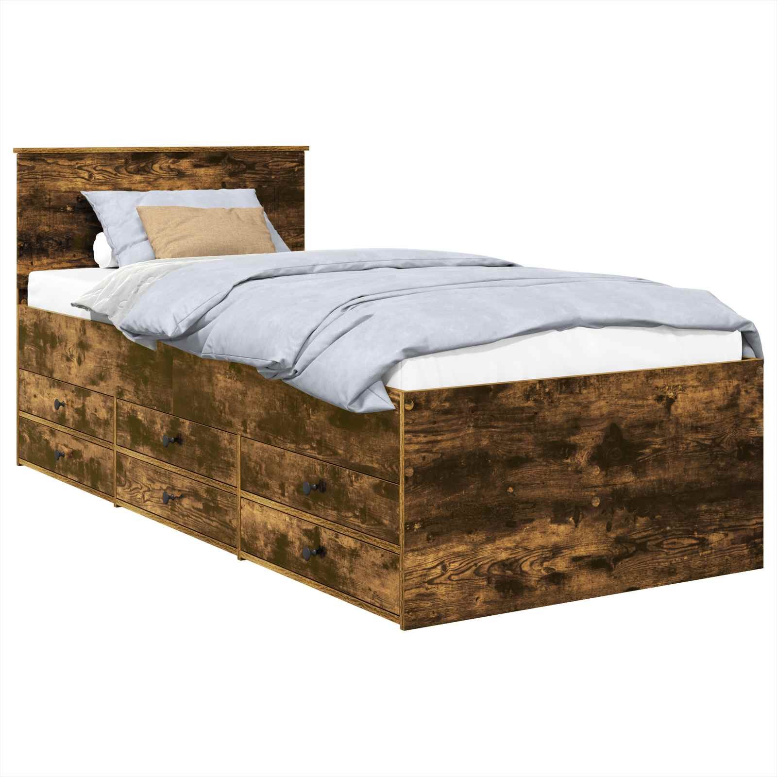 vidaXL Bettgestell Tagesbett Geräucherte Eiche und Schwarz 75 x 190 cm (1-tlg)