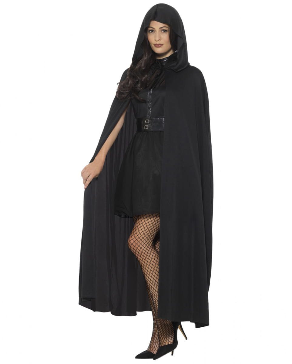 Vampir-Kostüm Schwarzer Umhang als Kapuzen Cape für Halloween &