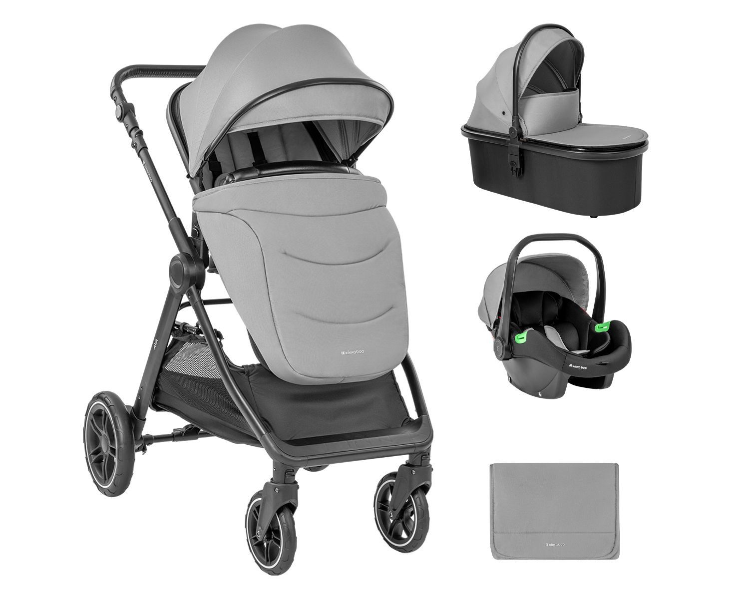 Kikkaboo Kombi-Kinderwagen Kombikinderwagen Ava 3 in 1, Babywanne, Babyschale, Gummiräder, Tasche