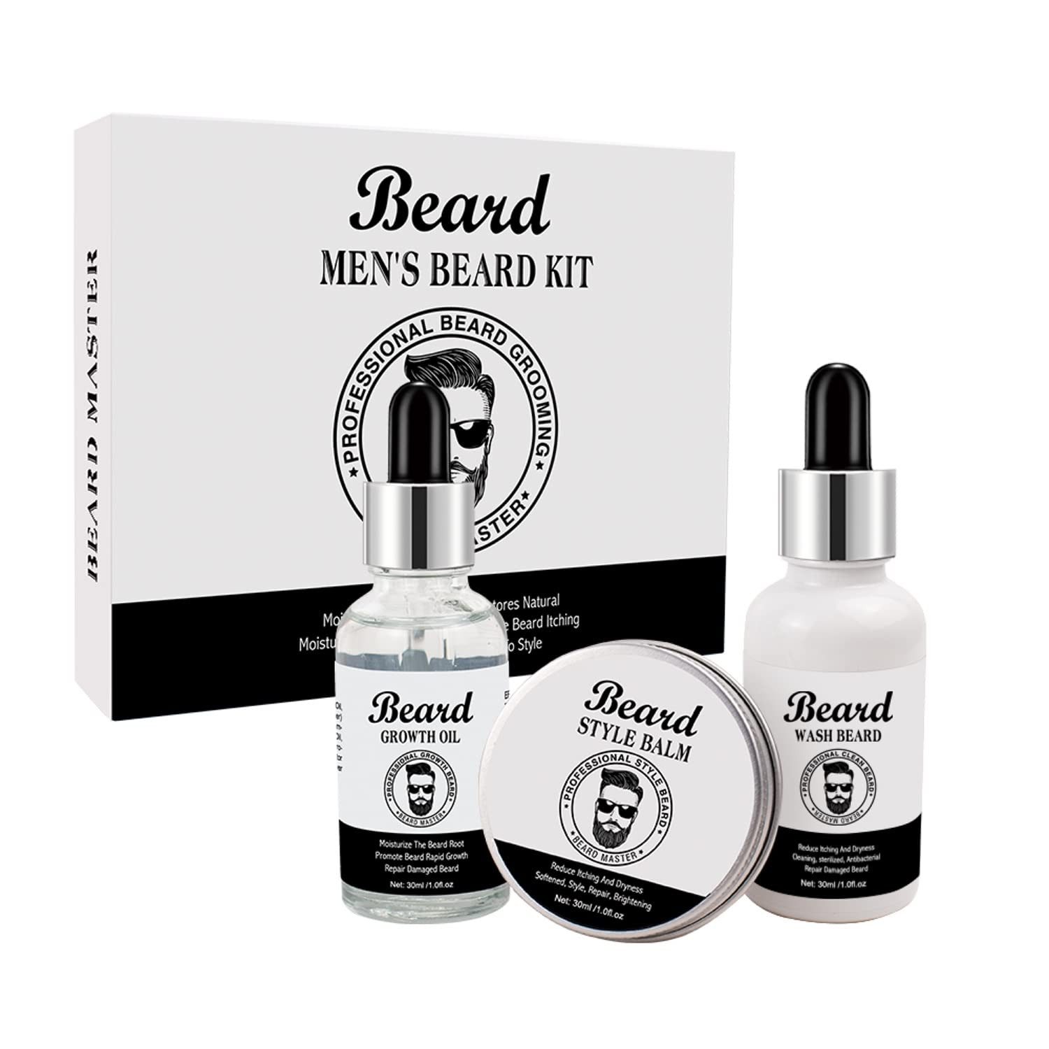 P-Beauty Cosmetic Accessories Bartpflege-Set mit Shampoo Bartöl Pflegebalsam Wachs Geschenkset Männer, 1-tlg.