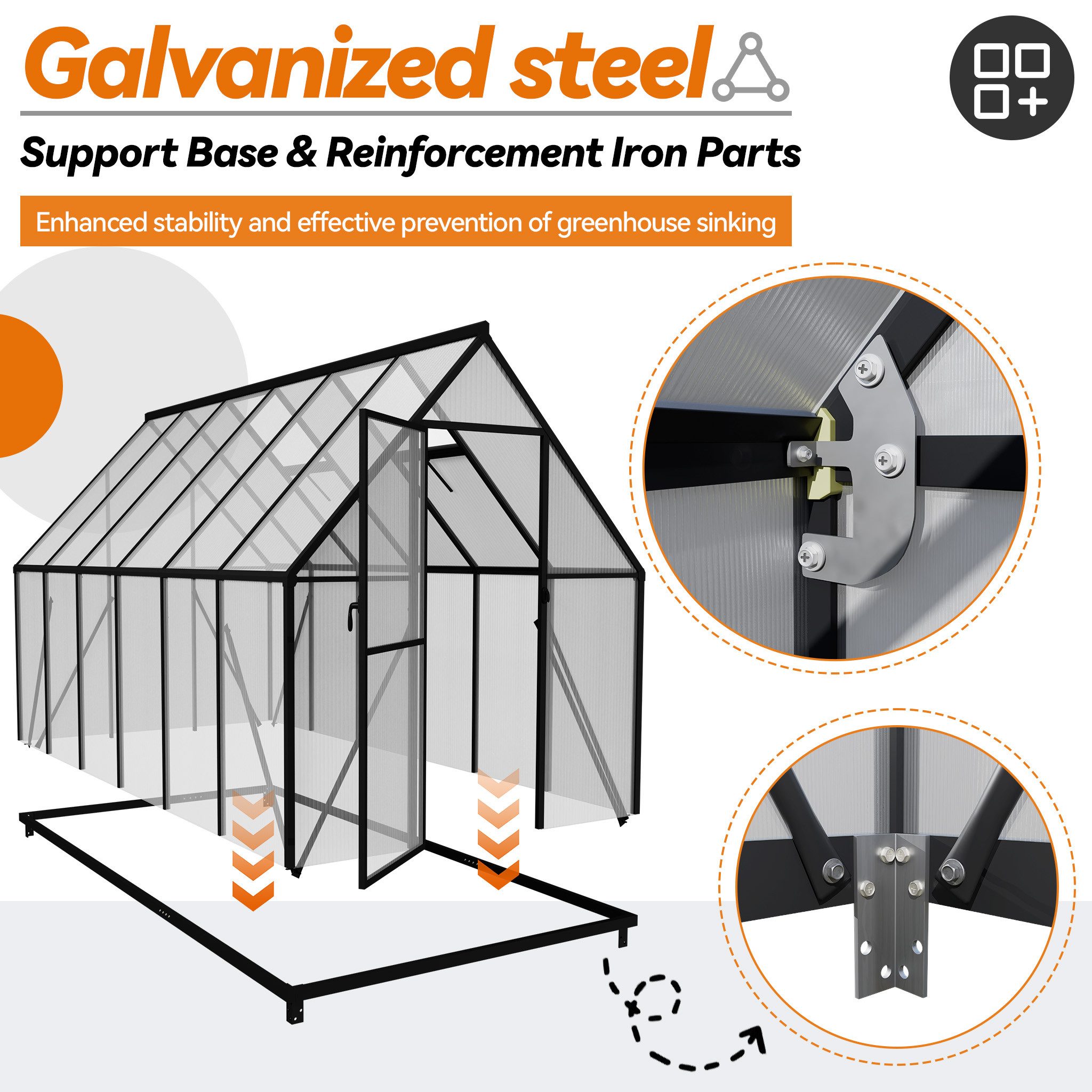 FIVMEN Gewächshaus ALU mit Fundament rostfrei BxTxH: 340 × 180 × 195 cm, Premium Gartengewächshäuser Aluminium mit 6 cm Fundament