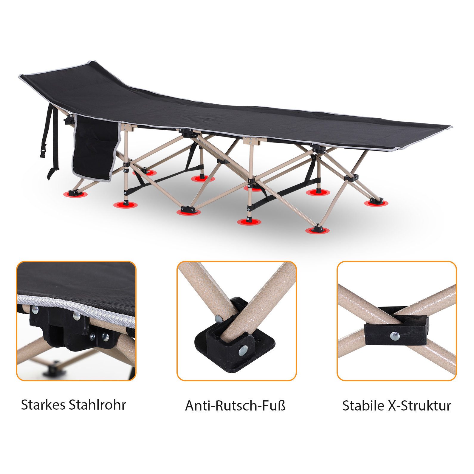 REDOM Feldbett Campingbett Klappbett 190x68x52 cm Schwarz aus Oxford (Packung, 1-St., Mobile Schlafliege für Outdoor Einsatz und Freizeitbereich) Feldbett mit Tragetasche faltbar für Camping und Garten