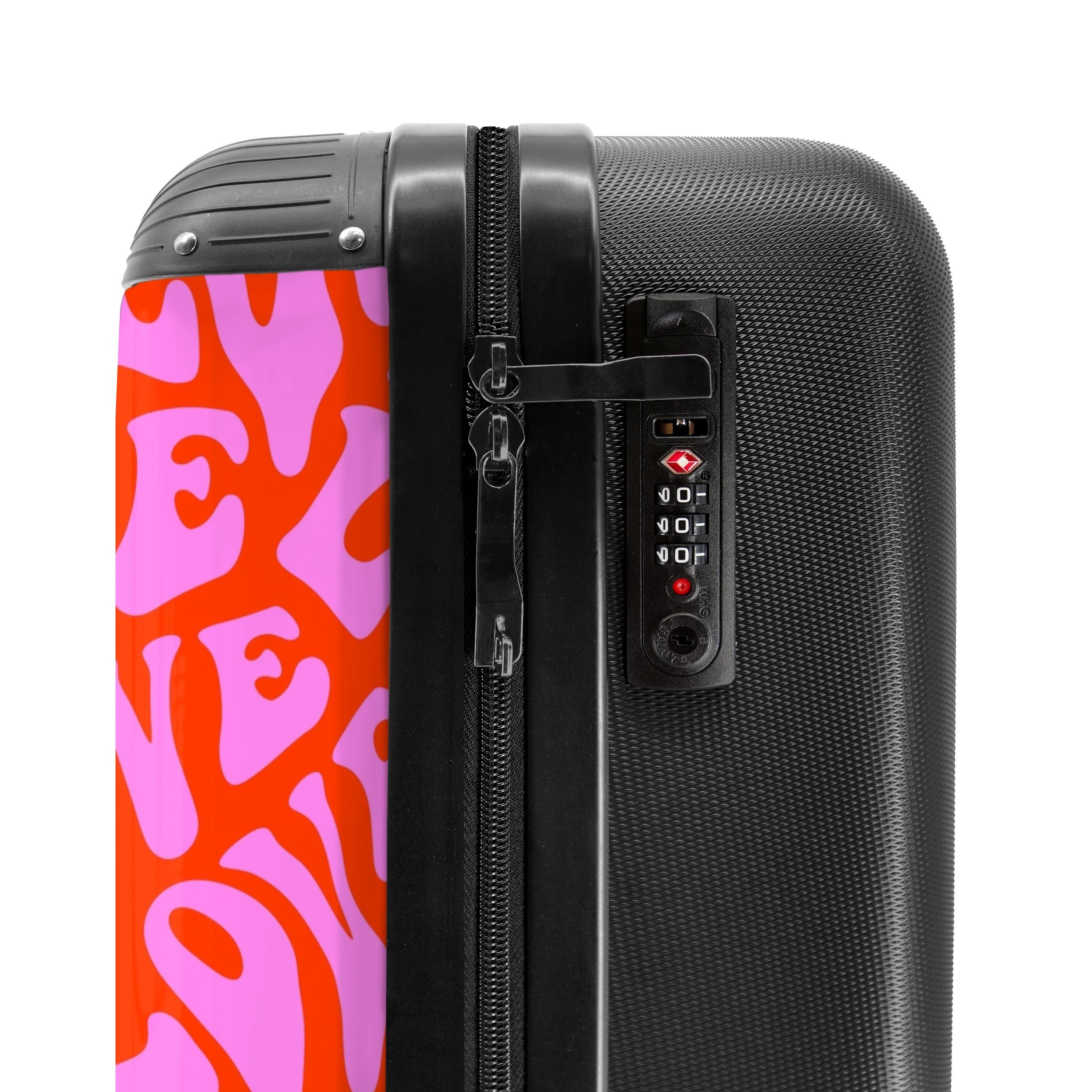 NoBoringSuitcases.com© Hartschalen-Trolley Sich wiederholendes 'LOVE'-Muster in Rosa auf Rot 55x35x20cm, Handgepäck Koffer & Trolleys, Luggage, Reisekoffer Frau – Bild 5 von 5