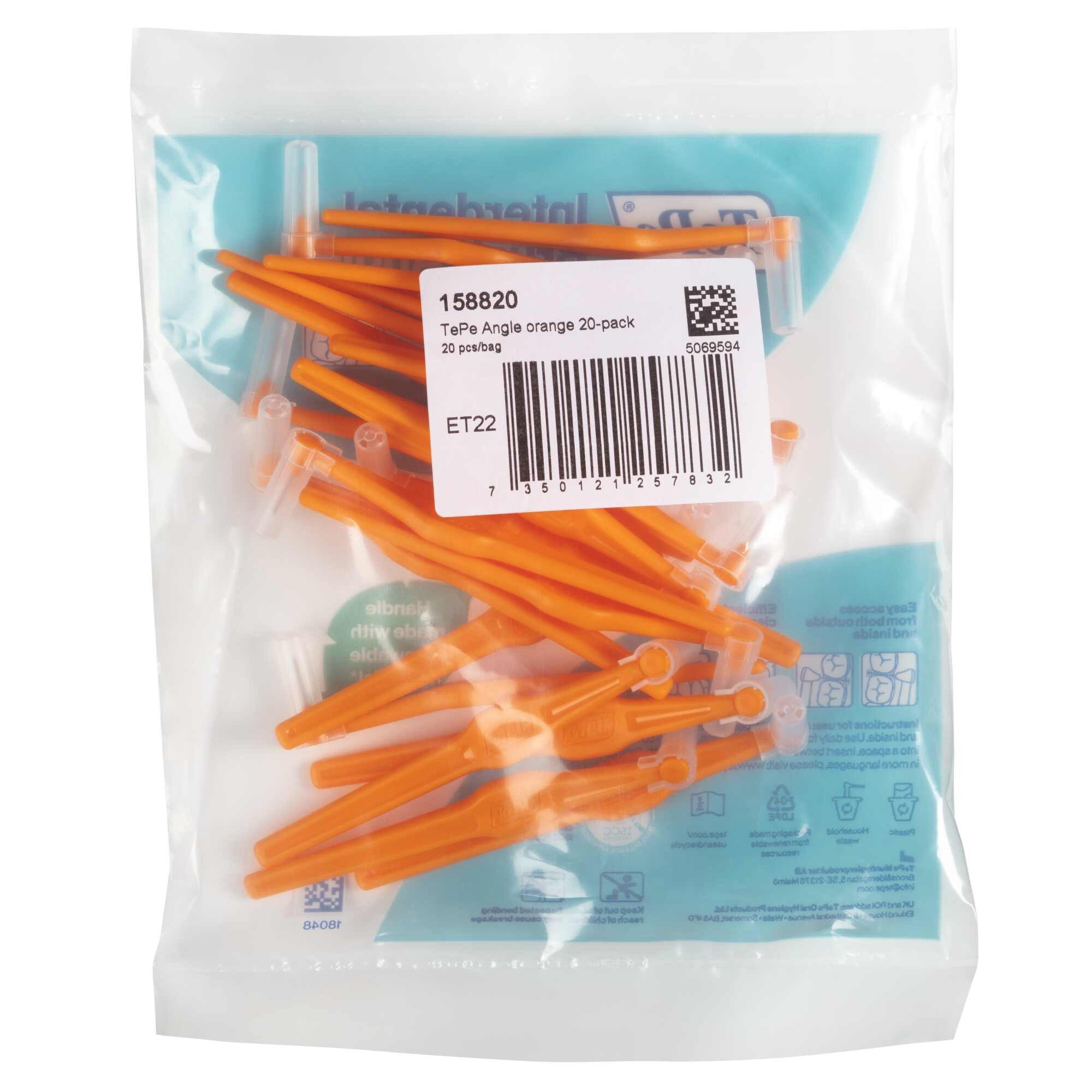 TePe Interdentalbürsten Angle Orange 0,45 mm, ISO-1, 20-Pack, Langer, flacher Griff