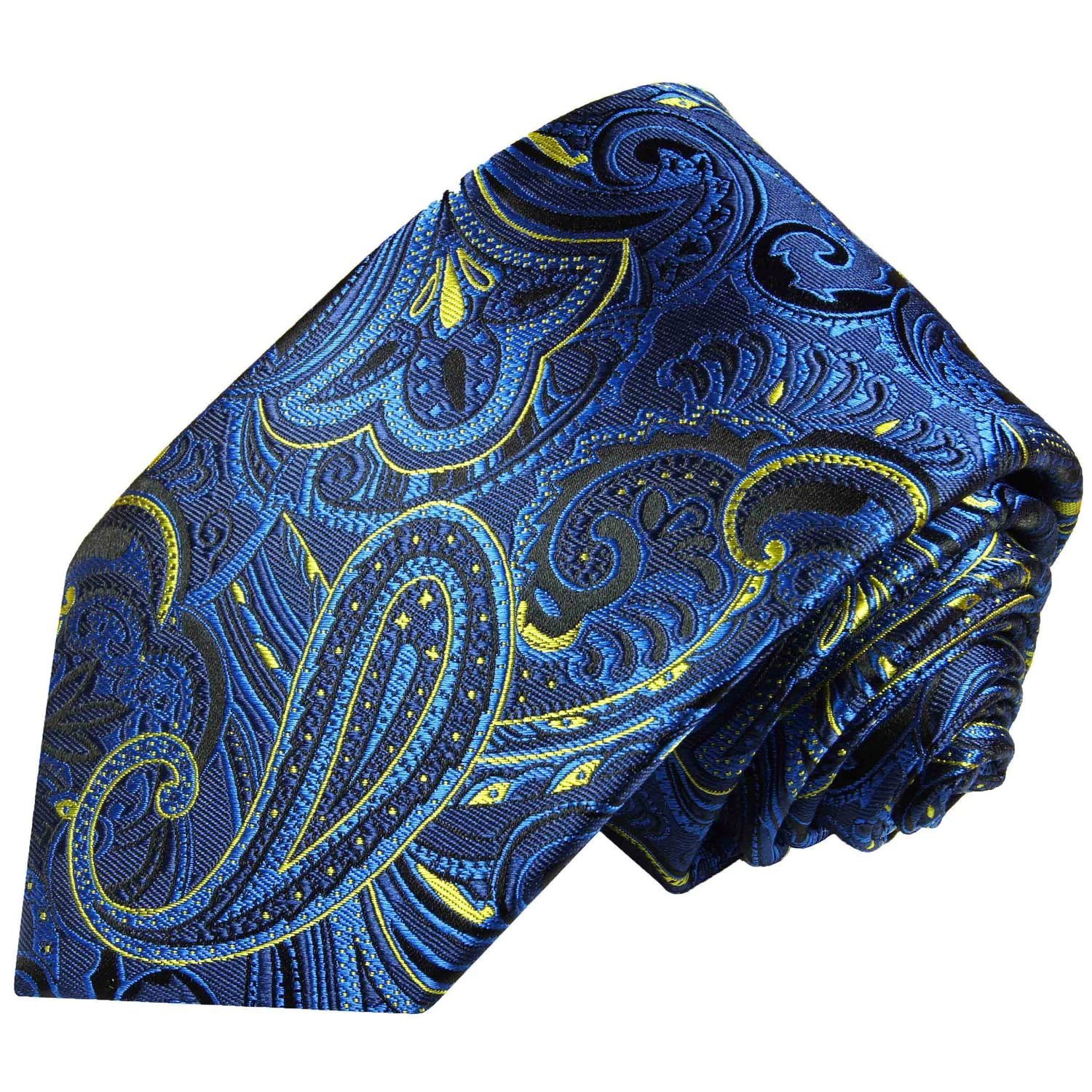 Paul Malone Krawatte Elegante Seidenkrawatte Herren Schlips paisley brokat 100% Seide Breit (8cm), blau 2044