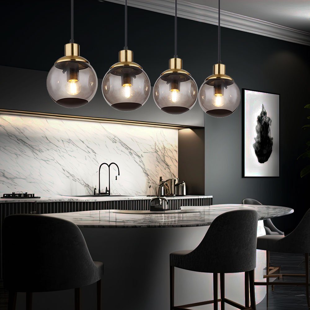 GLOBO LIGHTING Hängeleuchte, Leuchtmittel nicht inklusive, Warmweiß, Hängelampe Glas modern Pendelleuchte Rauchglas Hängeleuchte schwarz, 4