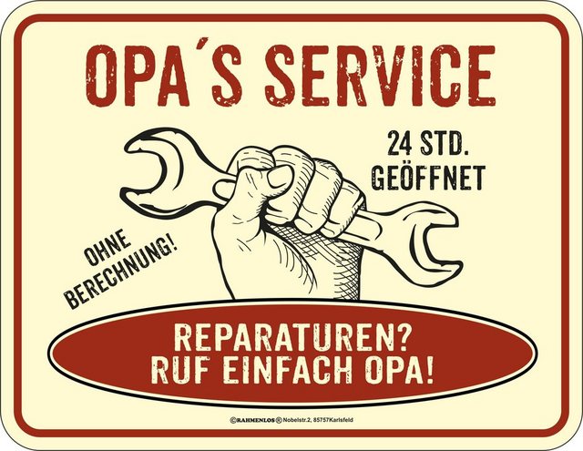 Rahmenlos Blechschild für den fleißigen Großvater »Opas Service«-Otto