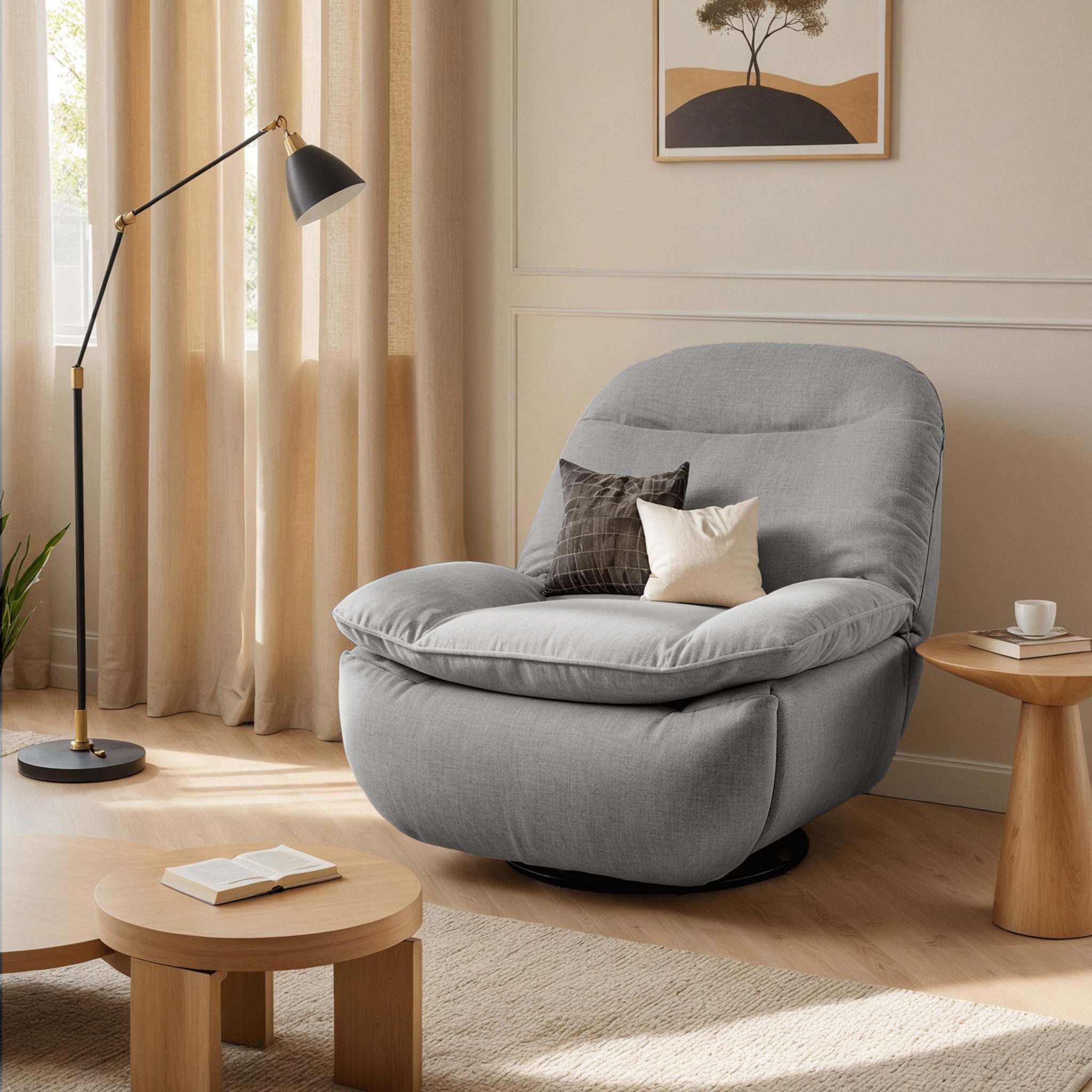 FLEXISPOT Sessel Schaukelsessel gemütlicher TV-Sessel, Relaxsessel (Versteckter Stauraum, 105° - 145° verstellbar, Drehsessel mit Rocking, Ruhesessel für Senioren & Stillenden), 159 KG belastbar, Inkl. Dicke Sofadecke (1,5 x 1,5 m)