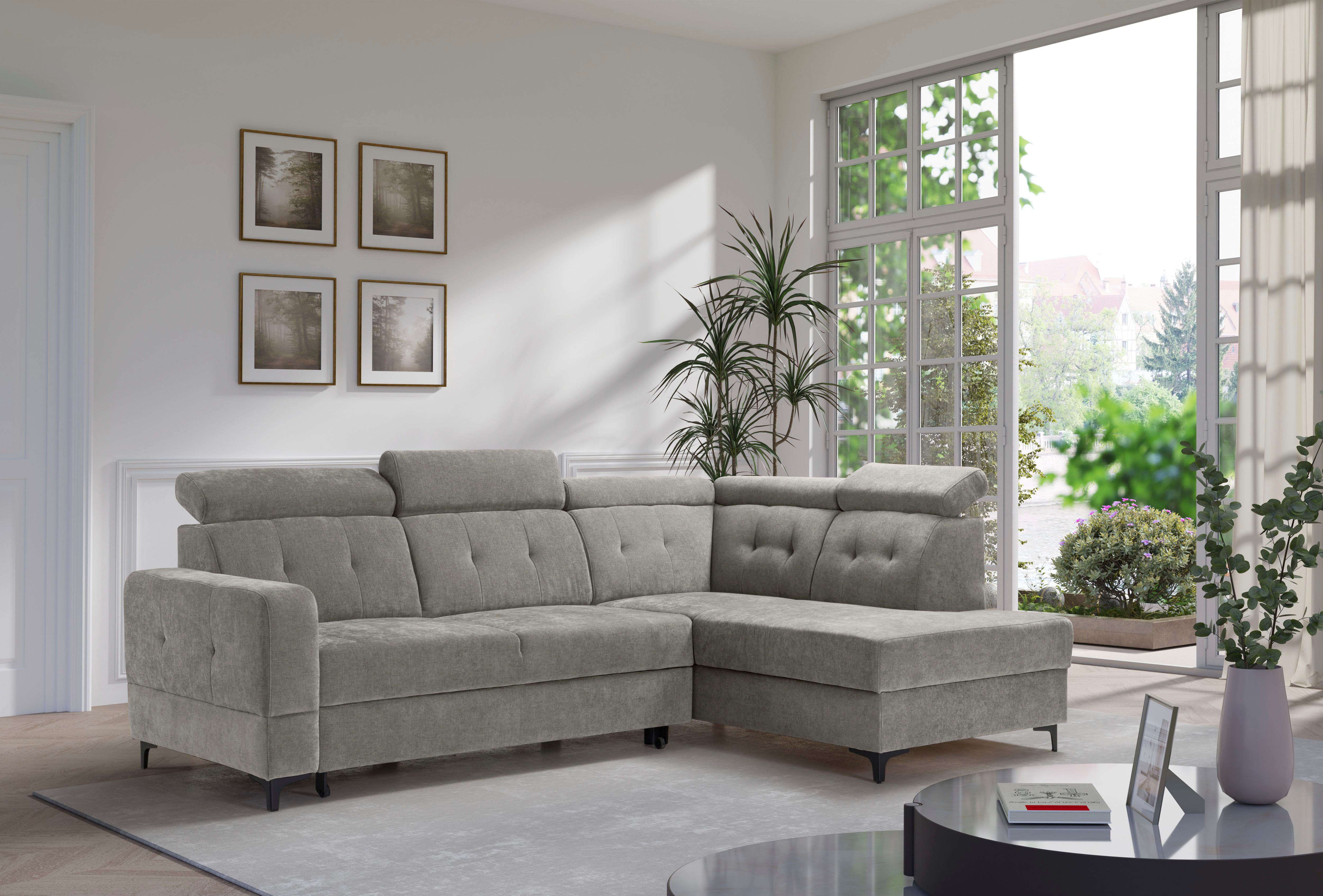 exxpo - sofa fashion Ecksofa Monte, Kopfteile verstellbar, optional mit Bettfunktion & Bettkasten, 2 Teile, L- Form, mit Kopfteilverstellung, optional Bettfunktion und Bettkasten