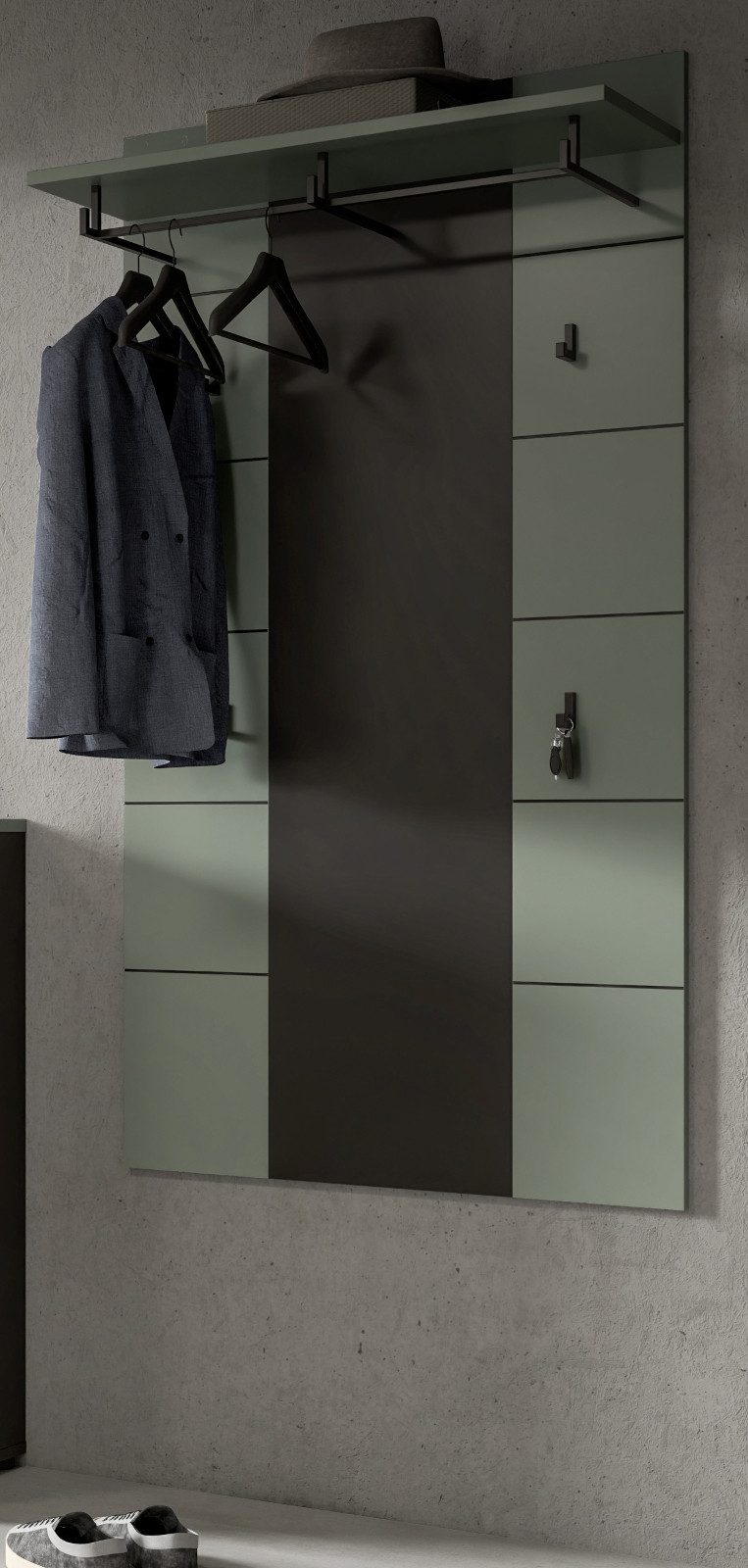 Inn.Furn Garderobenpaneel Cooper (Wandgarderobe in Salbei Grün und Basalt G günstig online kaufen