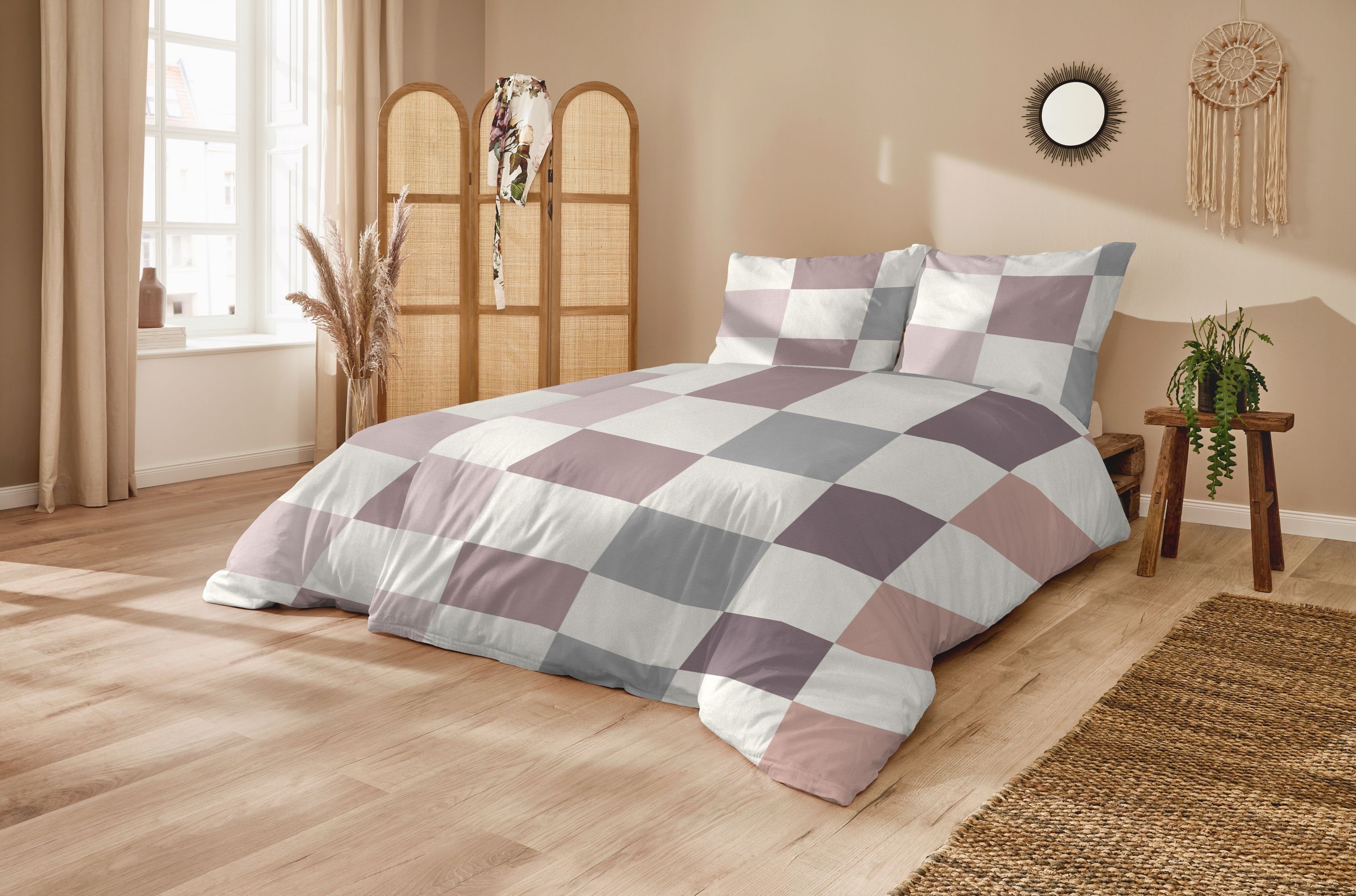 WESTMINSTER Bettwäsche Westminster Feinbiber Bettwäsche 135x200 Karo lila beere puder 173087-, Feinbiber, 2 teilig