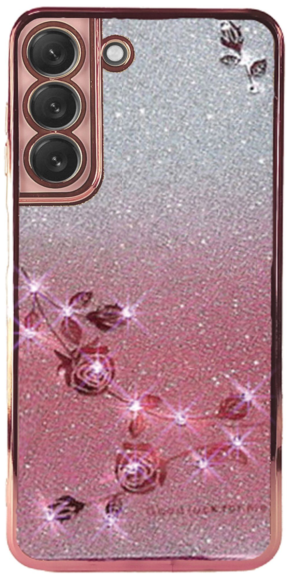 Traumhuelle Handyhülle GLITZER STRASS ROSE TPU HÜLLE Silikon Case Cover für iPhone 17, 16, 15, Samsung A17 A27 A37 A57 A16 A26 A36 A56 A15 A25 A35 A55 S26 S25 S24 5G