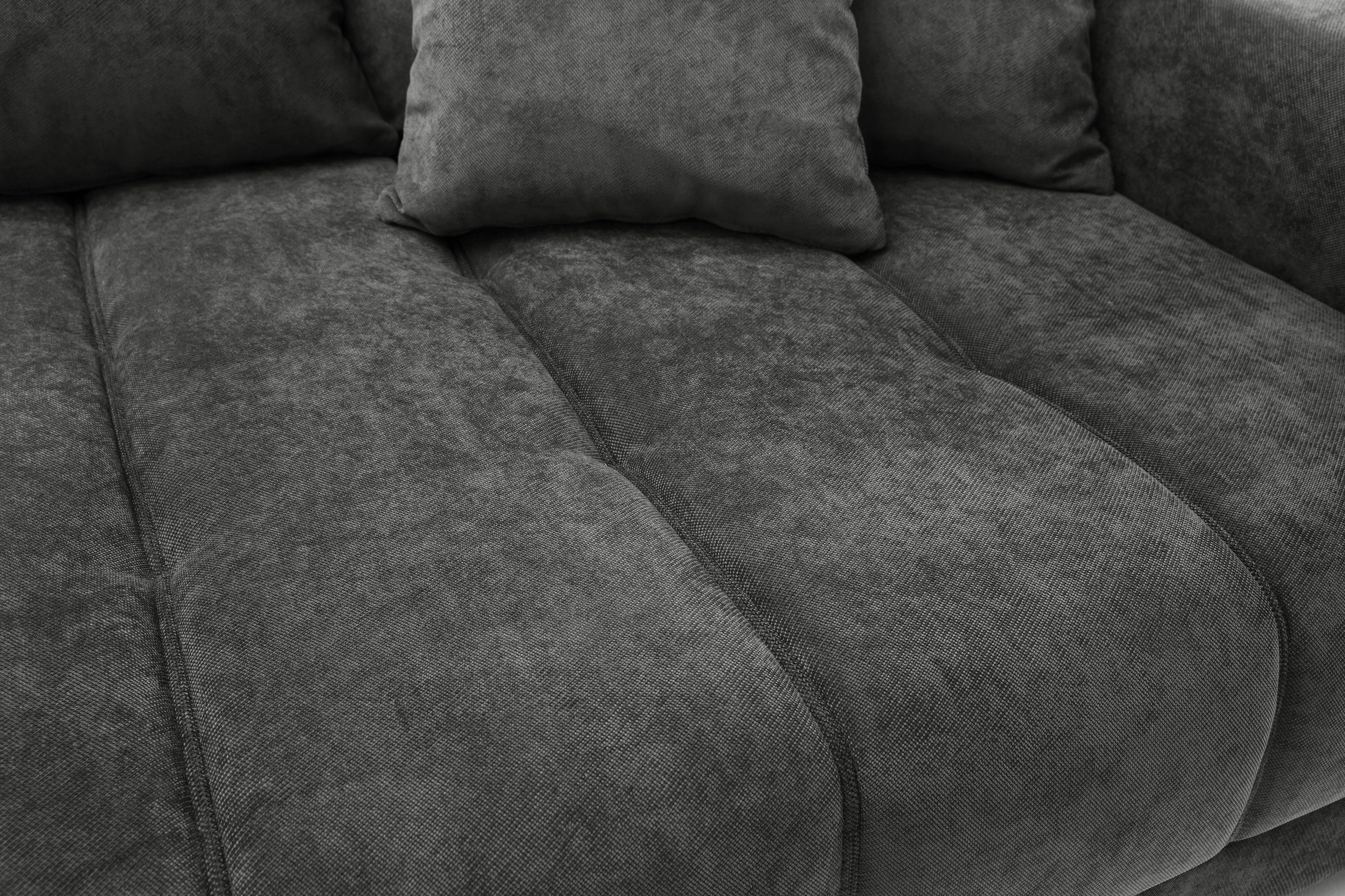 Iwaniccy Wohnlandschaft 8 Kissen, Waffelsteppung, Strukturstoff anthrazit - 300x86x215 (BxHxT)