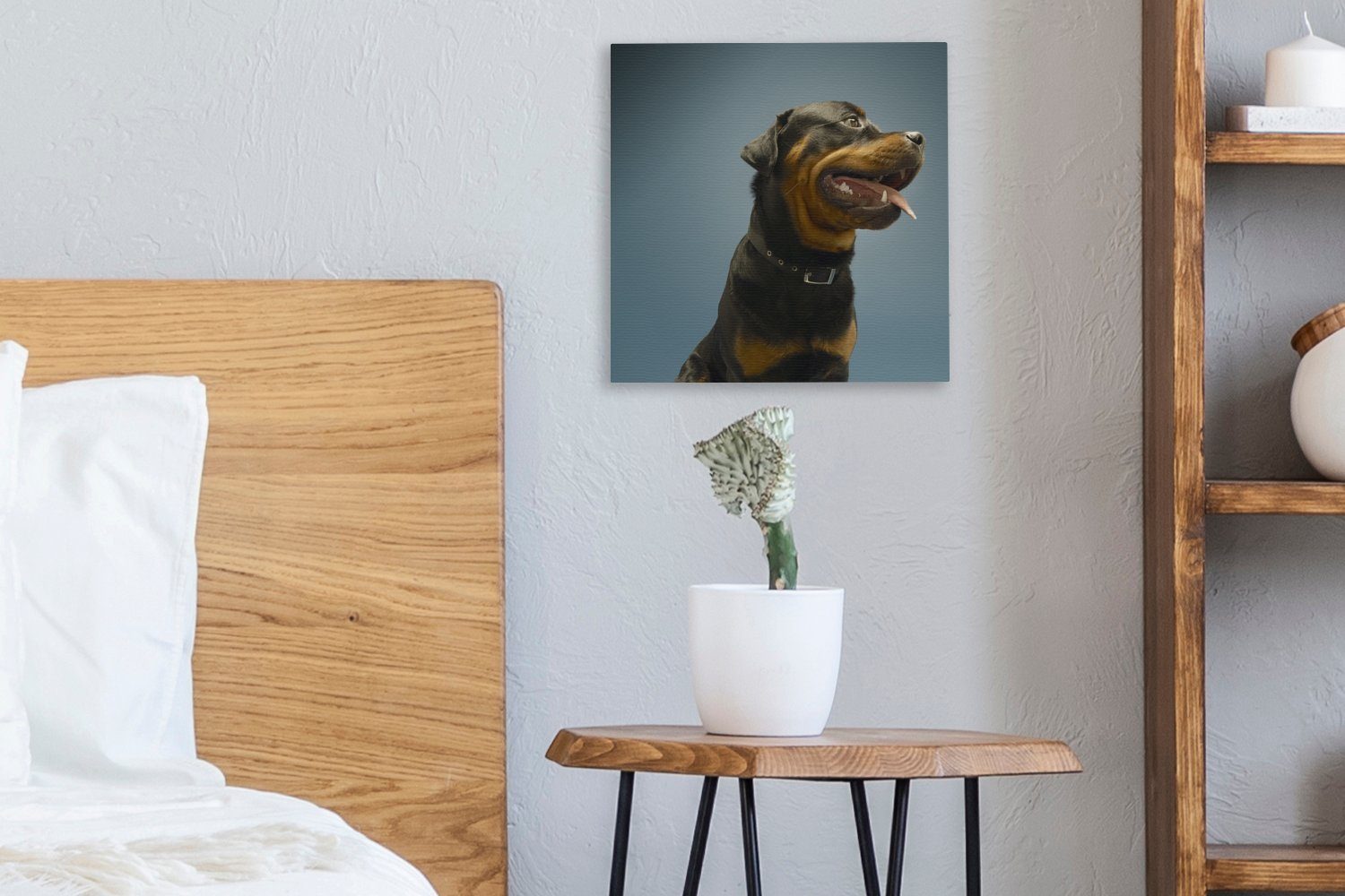 Hintergrund, eines (1 Bilder blauem auf Leinwandbild Rottweilers St), Schlafzimmer für OneMillionCanvasses® Wohnzimmer Studiofoto Leinwand