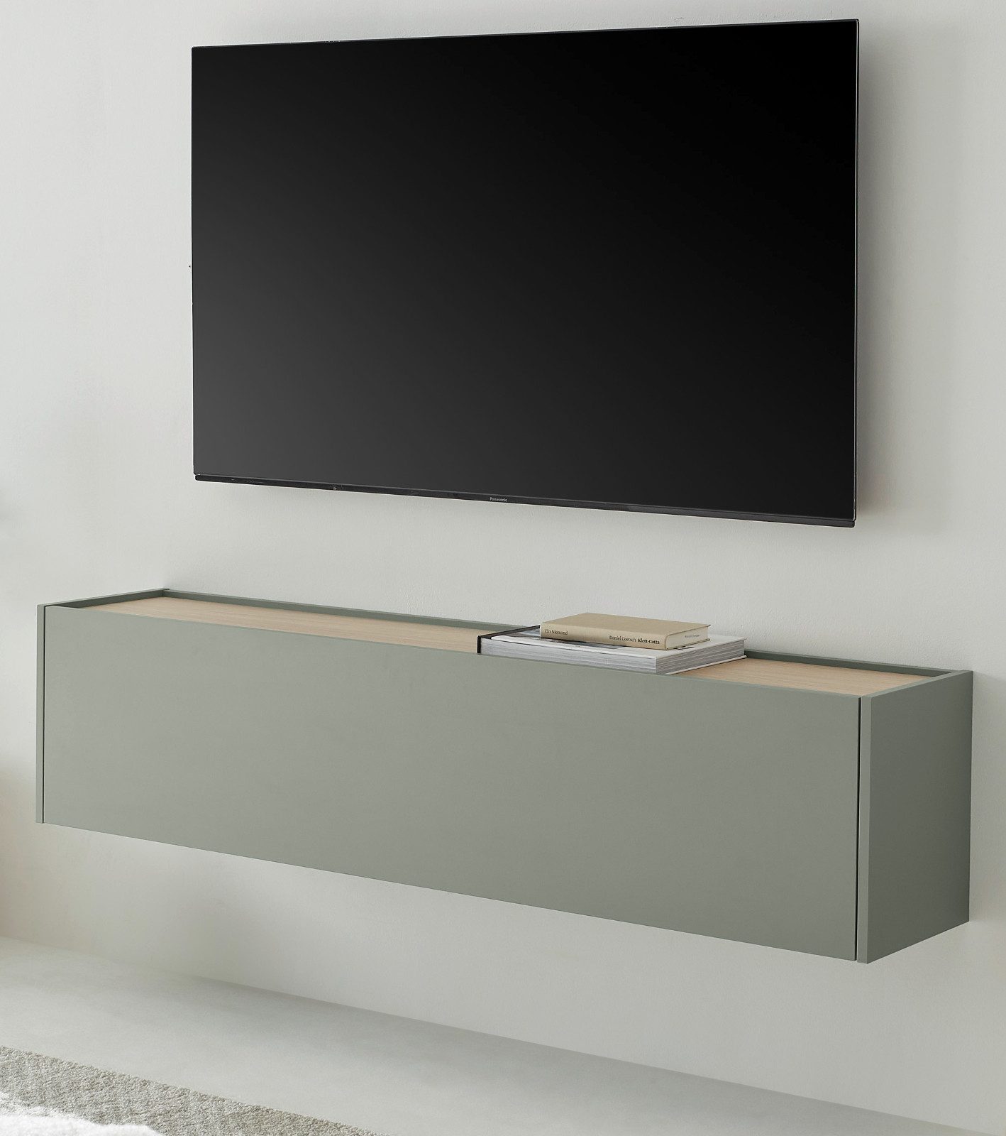 Furn.Design Lowboard Center (Hängeschrank in Salbei Grün mit Eiche, Breite 150 cm), mit viel Stauraum