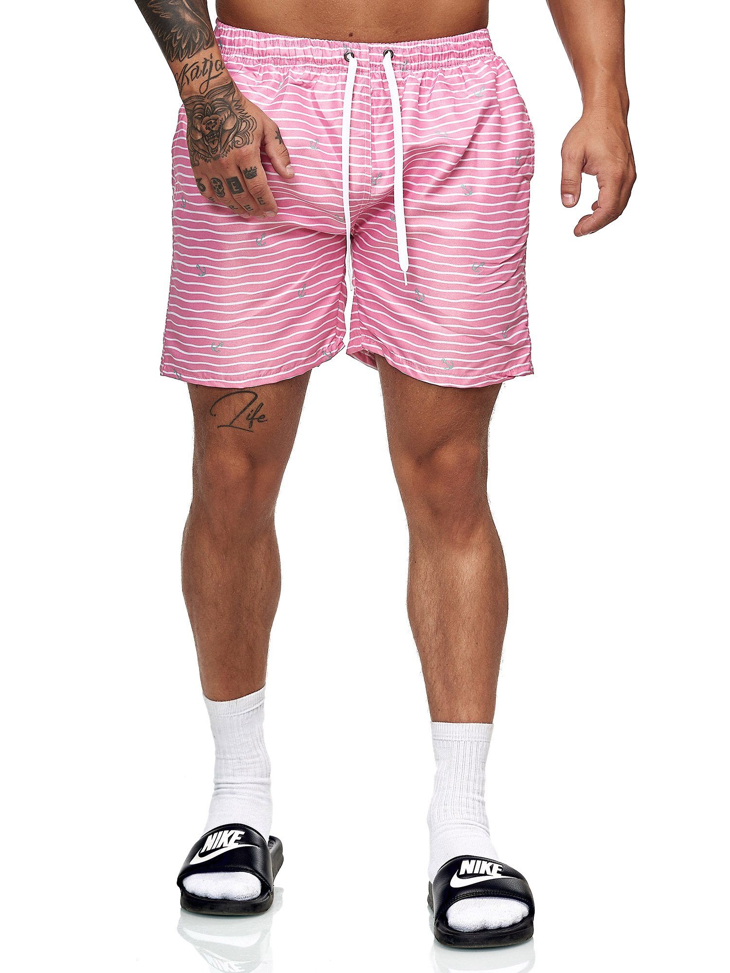 OneRedox Shorts modischem Freizeit Hose im Casual Bermudas 1-tlg., 500 Rosa (Kurze BH200 Sweatpants, Fitness Design)