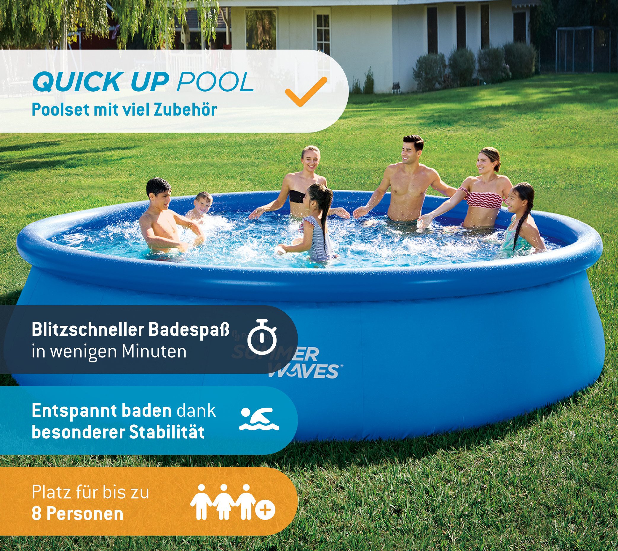SUMMER WAVES Quick-Up Pool Quick Up Pool (1-tlg), Hohe Belastbarkeit, Für ca. 8 Personen, LxHxB 457x457x107cm