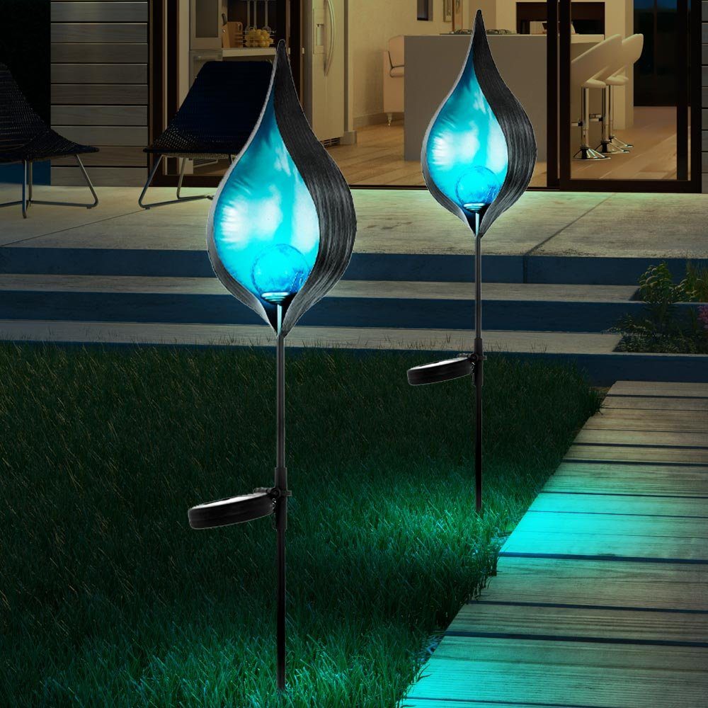 Gartenleuchte, 2x LED Solar Außen Steck Lampe Terrassen Deko