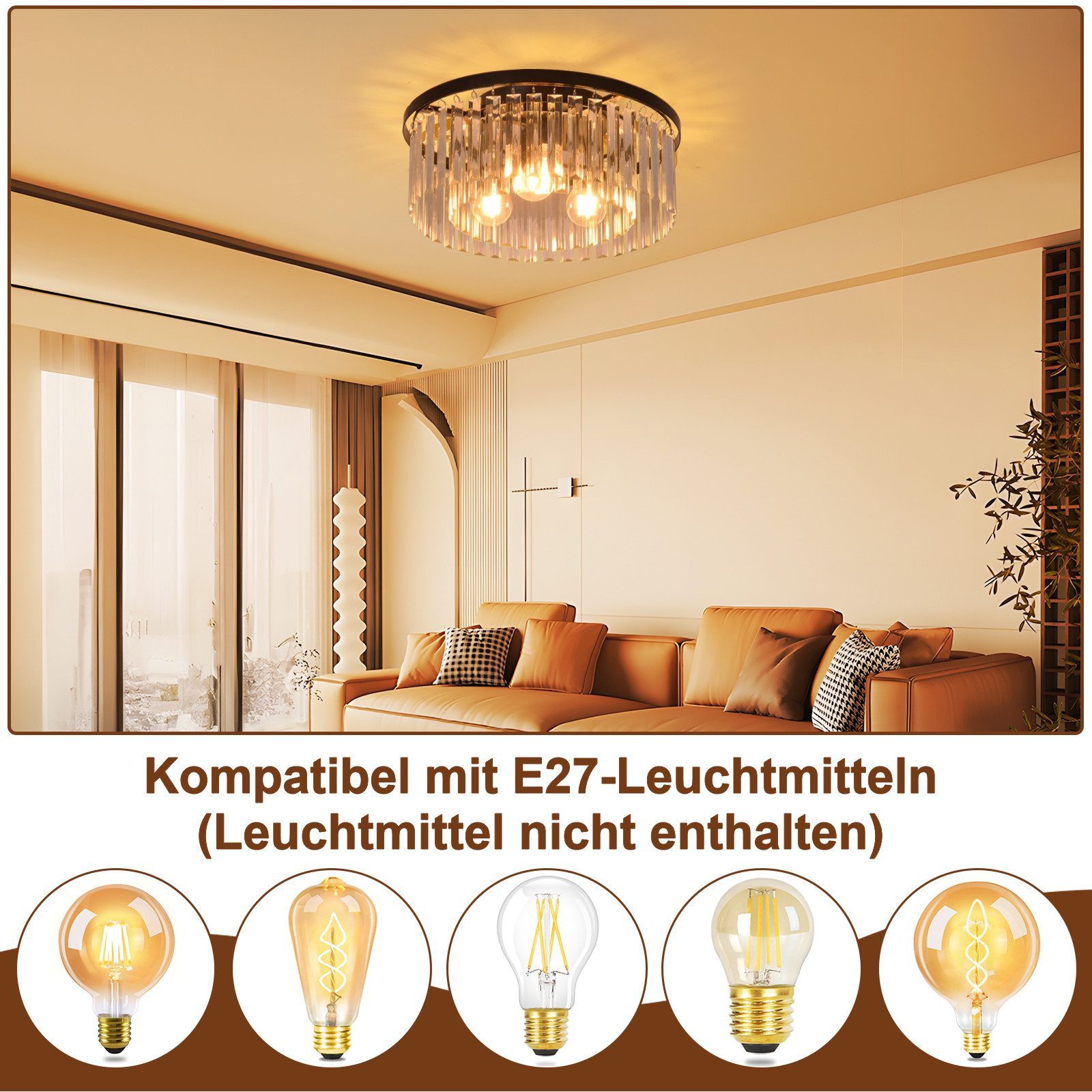 Nettlife Deckenleuchte Kristall Schwarz Deckenlampe Schlafzimmer E27/G9 Modern Wohnzimmer, LED wechselbar, Esszimmer Küchenlampe für Küche Büro – Bild 5 von 5