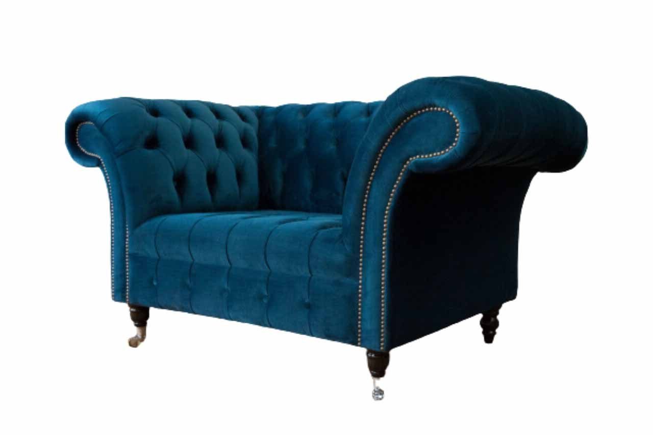 Sessel, Chesterfield Textil Sofa Neu Design JVmoebel Polster Möbel Sessel Blau Couch