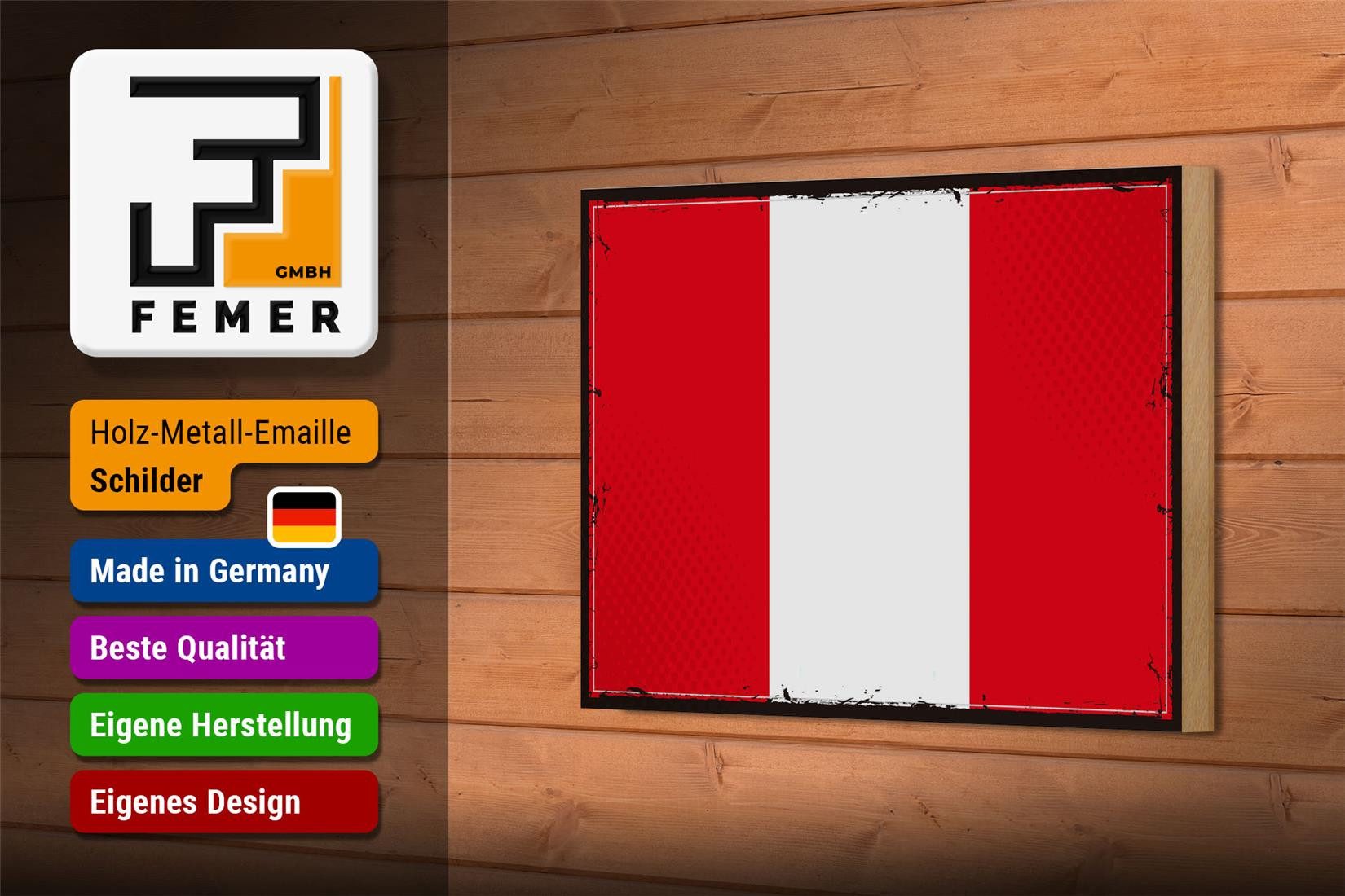 Femer GmbH Holzbild Flagge Perus 18x12 cm Retro Flag of Peru, Flaggen (1 St), Glatte Holzfaserplatte (MDF), vorn beschichtet