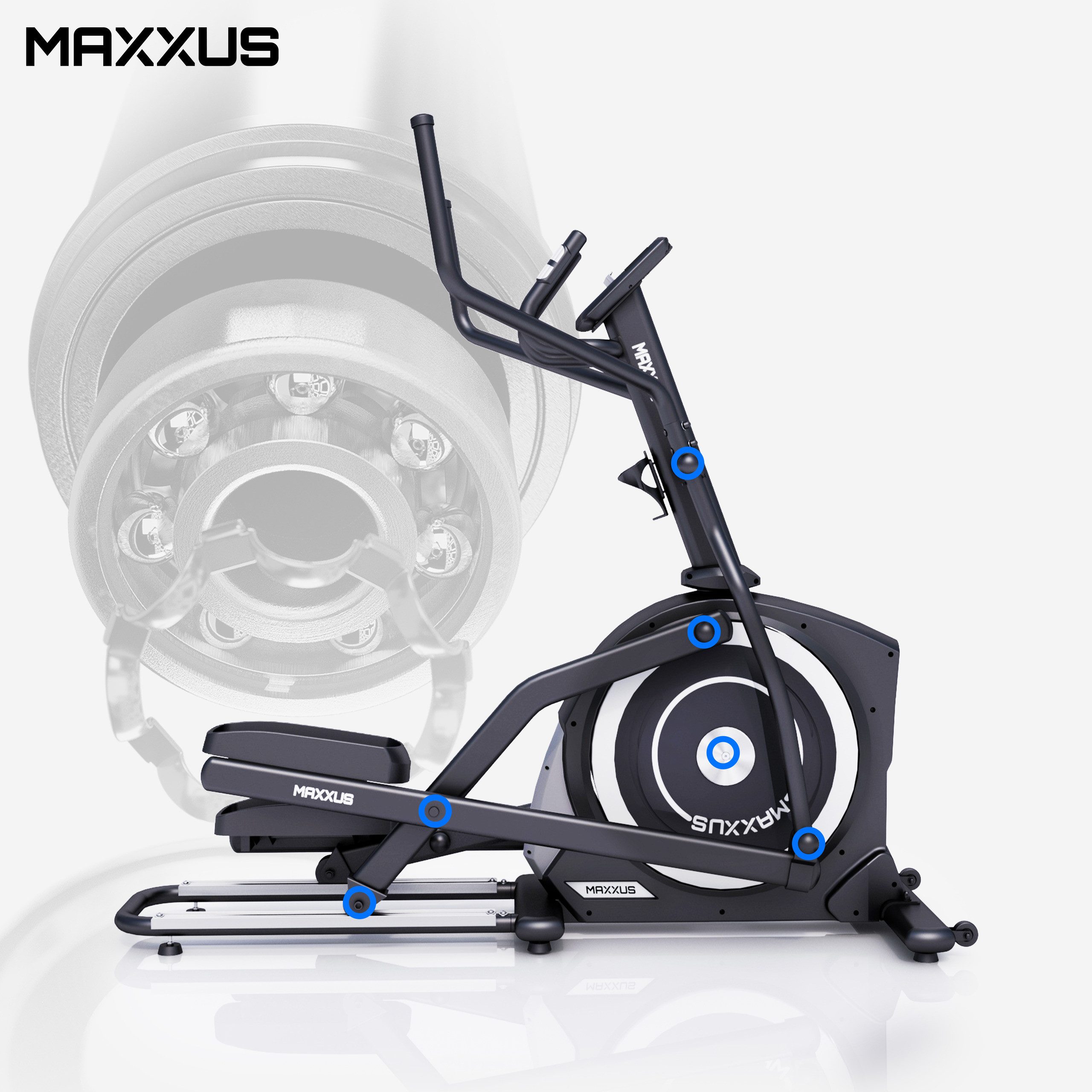MAXXUS Crosstrainer CX 5.1, Ellipsentrainer, Elliptischer Heimtrainer, Kompatibel mit App (1-tlg), Für Zuhause, mit Bluetooth, Magnetbremse, Programmen, 26 Schwungmasse