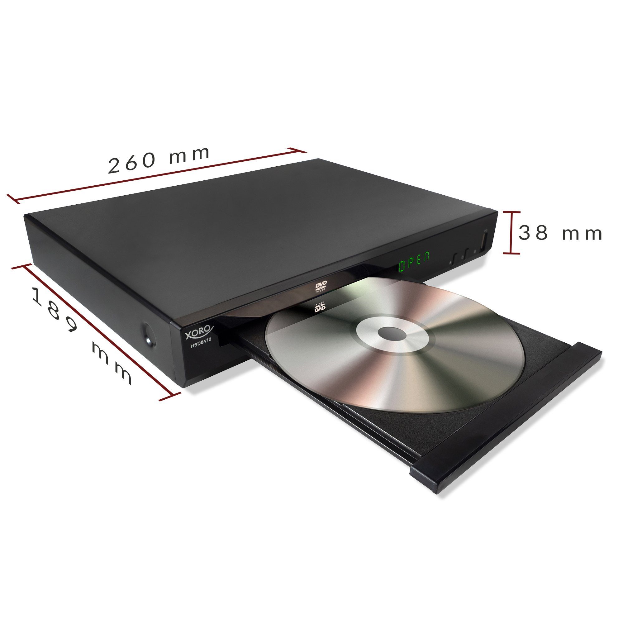 Xoro HSD 8470 HDMI MPEG4 DVD-Player USB Mediaplayer 1080p Upscaling DVD-Player (Full HD (1080p), 0, USB‑Wiedergabe, koaxialer Digitalausgang, HDMI mit Upscaling, USB-Mediaplayer, Fernbedienung)