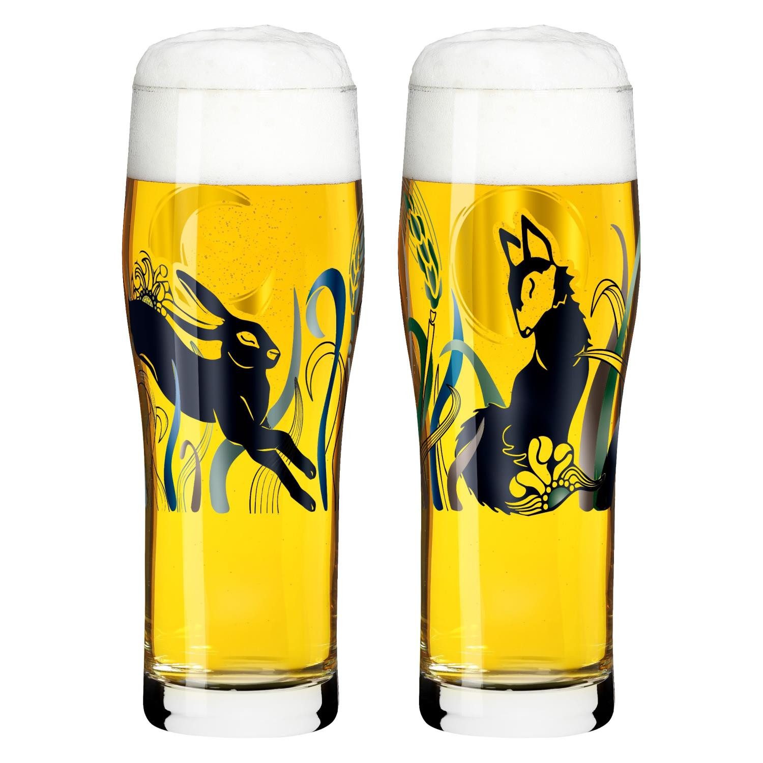 Ritzenhoff Bierglas BRAUCHZEIT, Glas, Spülmaschinengeeignet, Mehrfarbig, Hase + Fuchs, H: 20.5cm