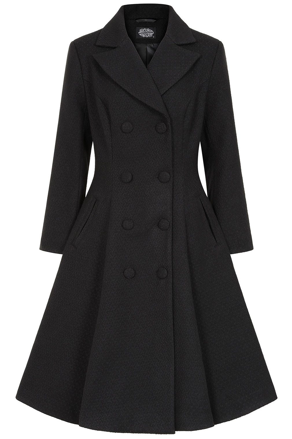 Hearts & Roses London Langmantel Margo Black Weave Swing Coat Retro Vintage