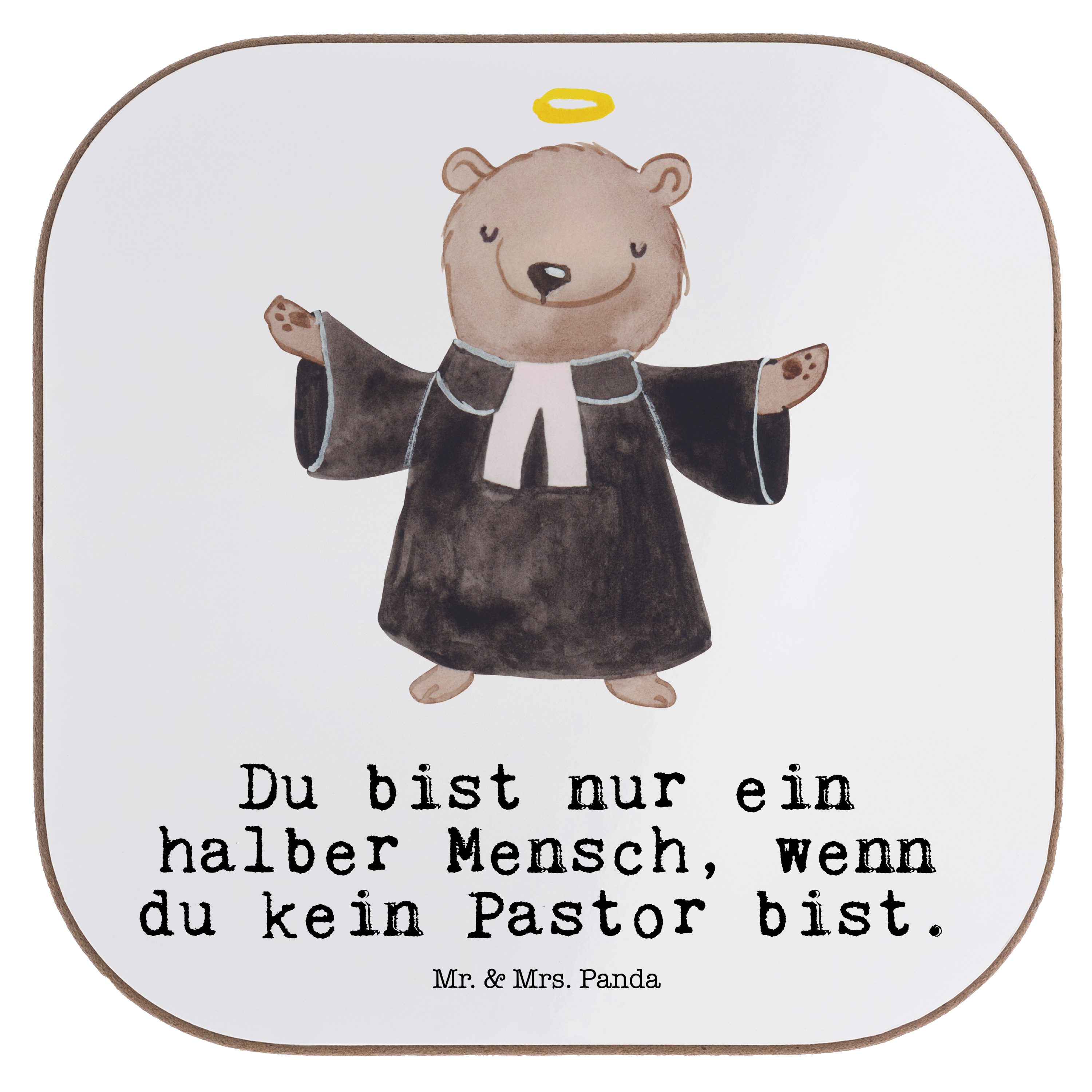 Mr. & Mrs. Panda Getränkeuntersetzer Pastor mit Herz - Weiß - Geschenk, Getränkeuntersetzer, Kirche, Bierd, 1-tlg.