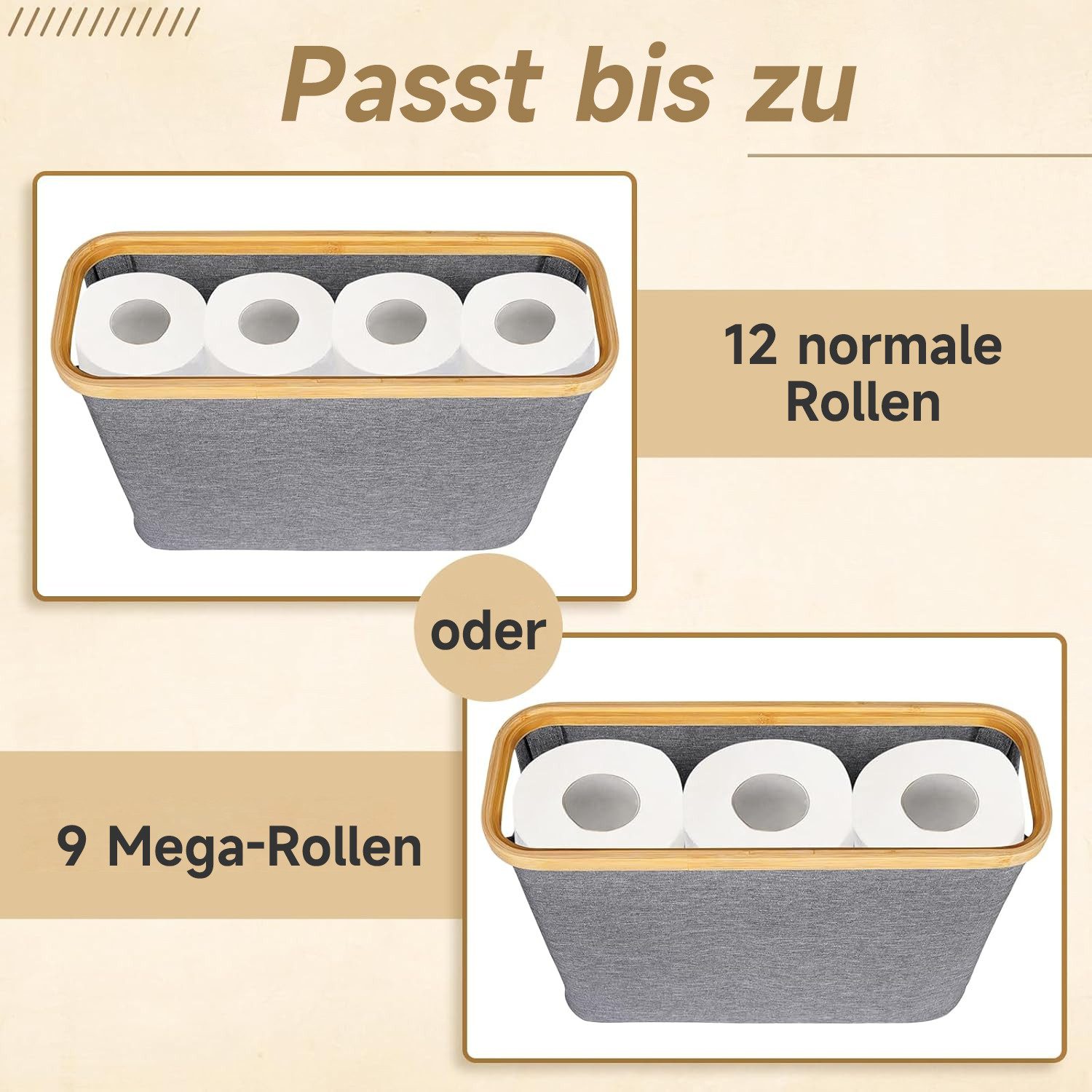 OSTWOLKE Toiletten-Ersatzrollenhalter Toilettenpapier Aufbewahrung Korb mit Deckel, Wasserdicht & Faltbar, Toilettenpapier Aufbewahrung Korb mit Deckel, Wasserd – Bild 3 von 5