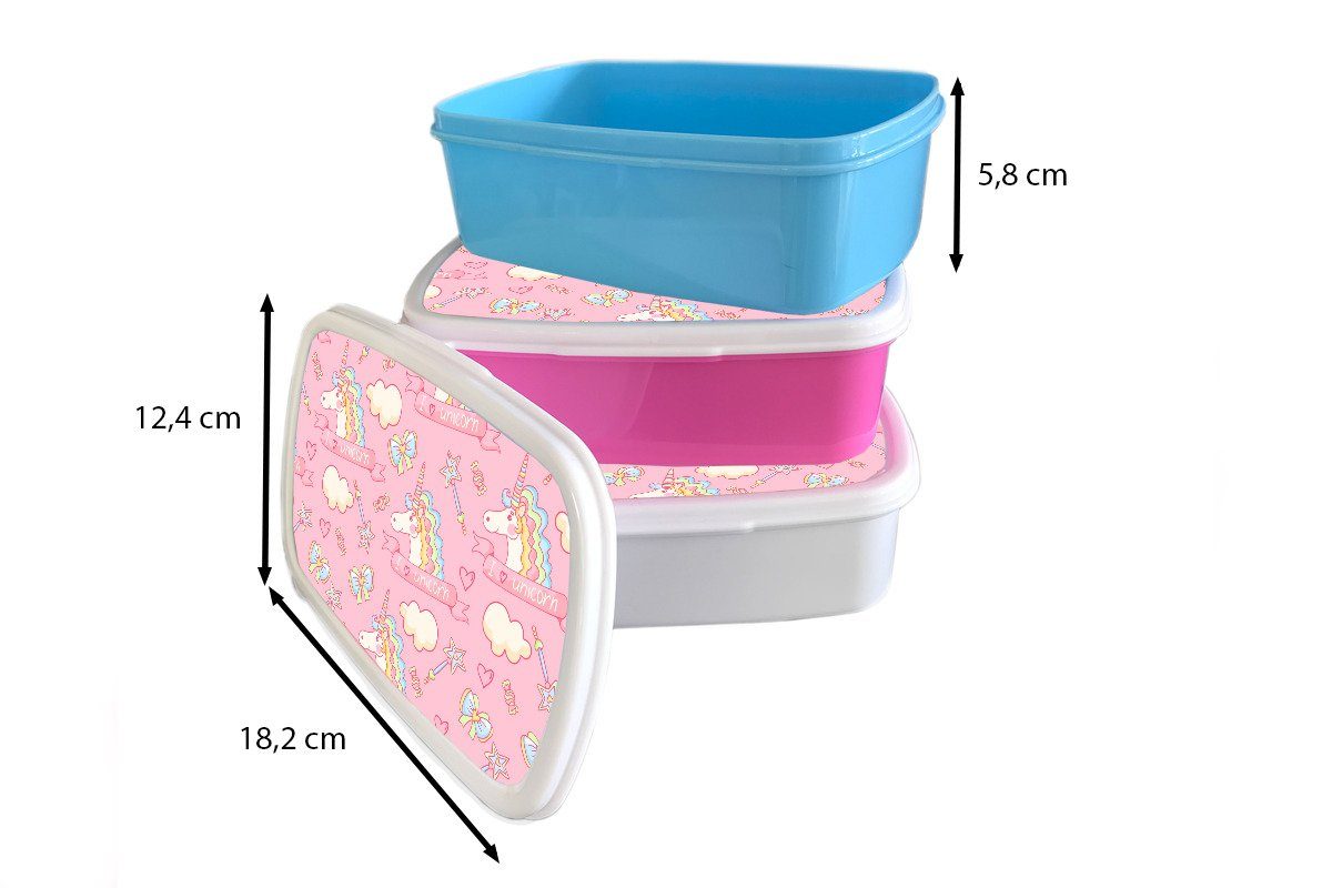 Lunchbox Erwachsene, Kunststoff - Kunststoff, - für Kinder, Snackbox, (2-tlg), Rosa MuchoWow Muster - Kind, Brotbox Einhorn Mädchen, Brotdose