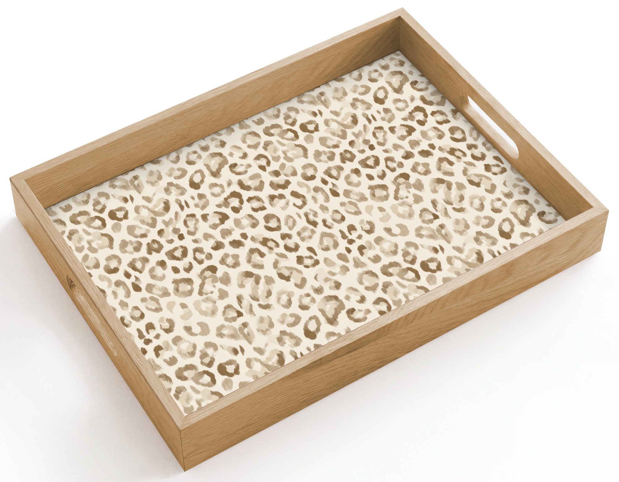 OnlyWow Tablett Rechteckig mit Henkel Leopard - Klassisch - Beige, Eichenholz, (1-tlg), Siervierplatte, Tray, Frühstücksbrett