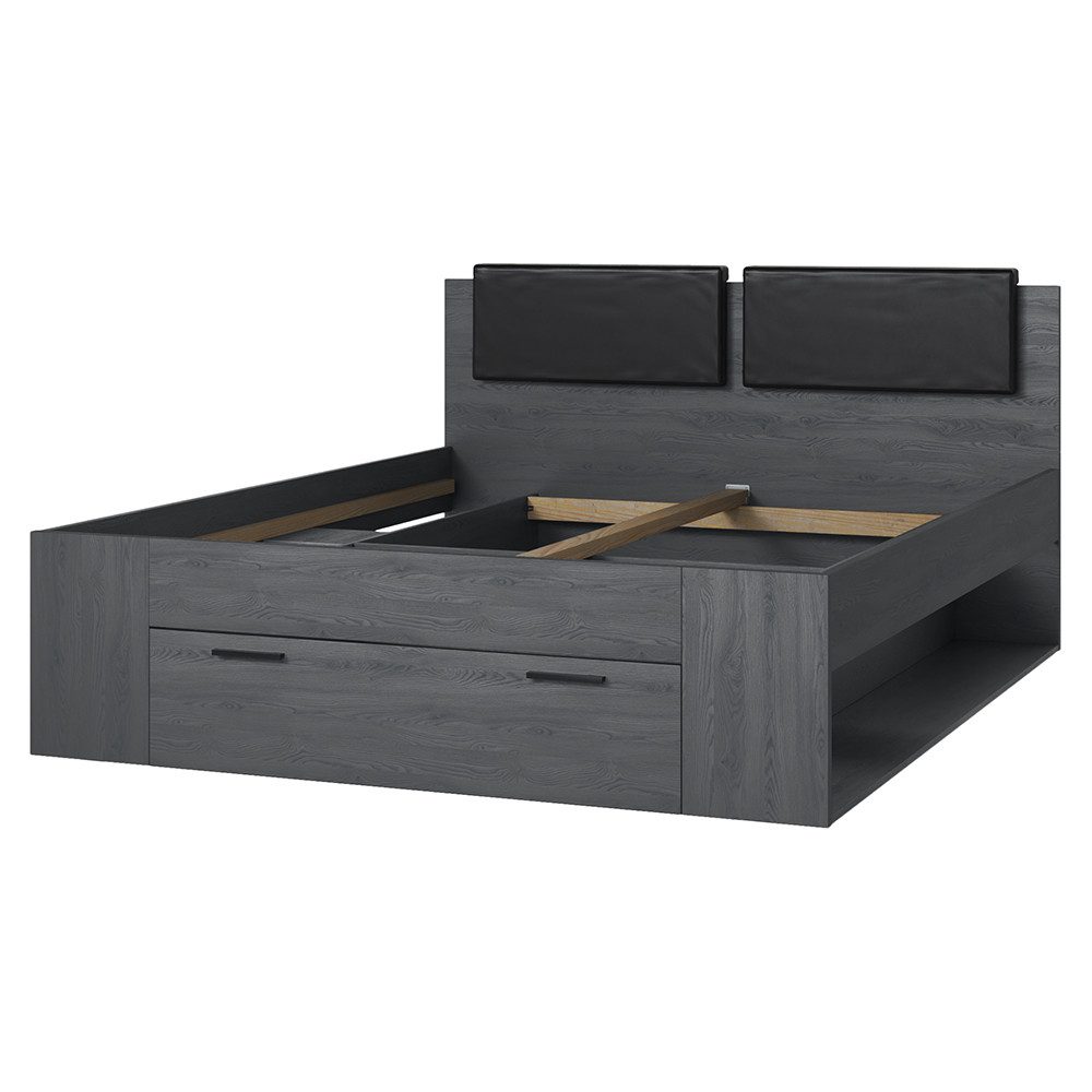 Lomadox Bettgestell GRAZ-83, Liegefläche 160x200cm, Eiche Carbon