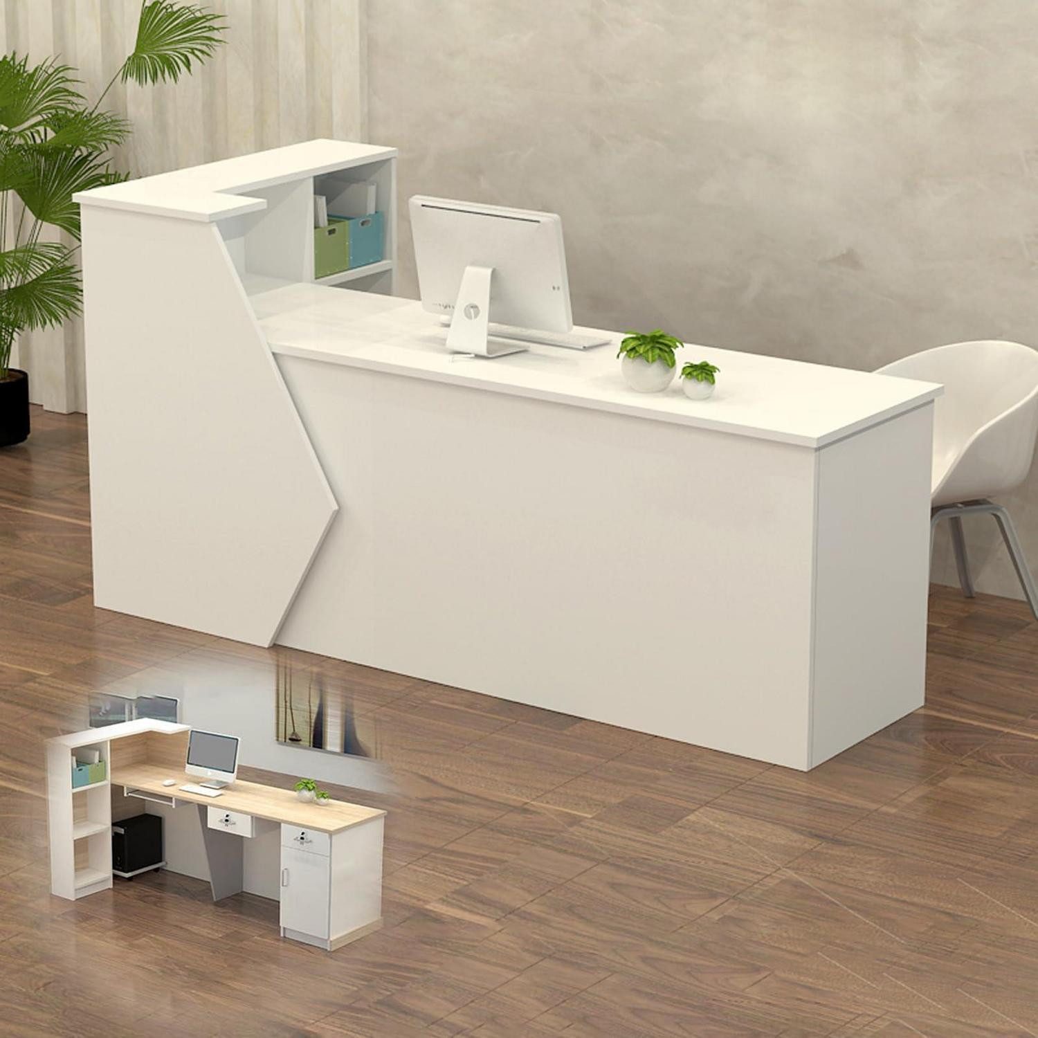 LuxusKollektion Empfangstheke Empfangstheke Rezeptionstheke Weiß (Oben Rechts) 220x60x100cm (1-St)